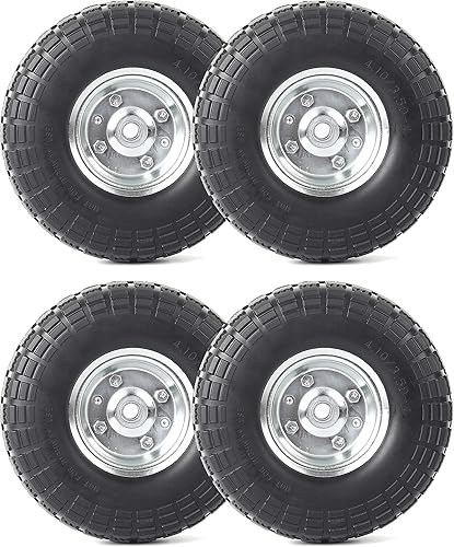 Miniatura 6 de AR-PRO Paquete de 4 ruedas de goma sólida de 10 pulgadas, repuesto de neumático sin plano de 4.103.50-4 pulgadas con rodamientos de 58 pulgadas,