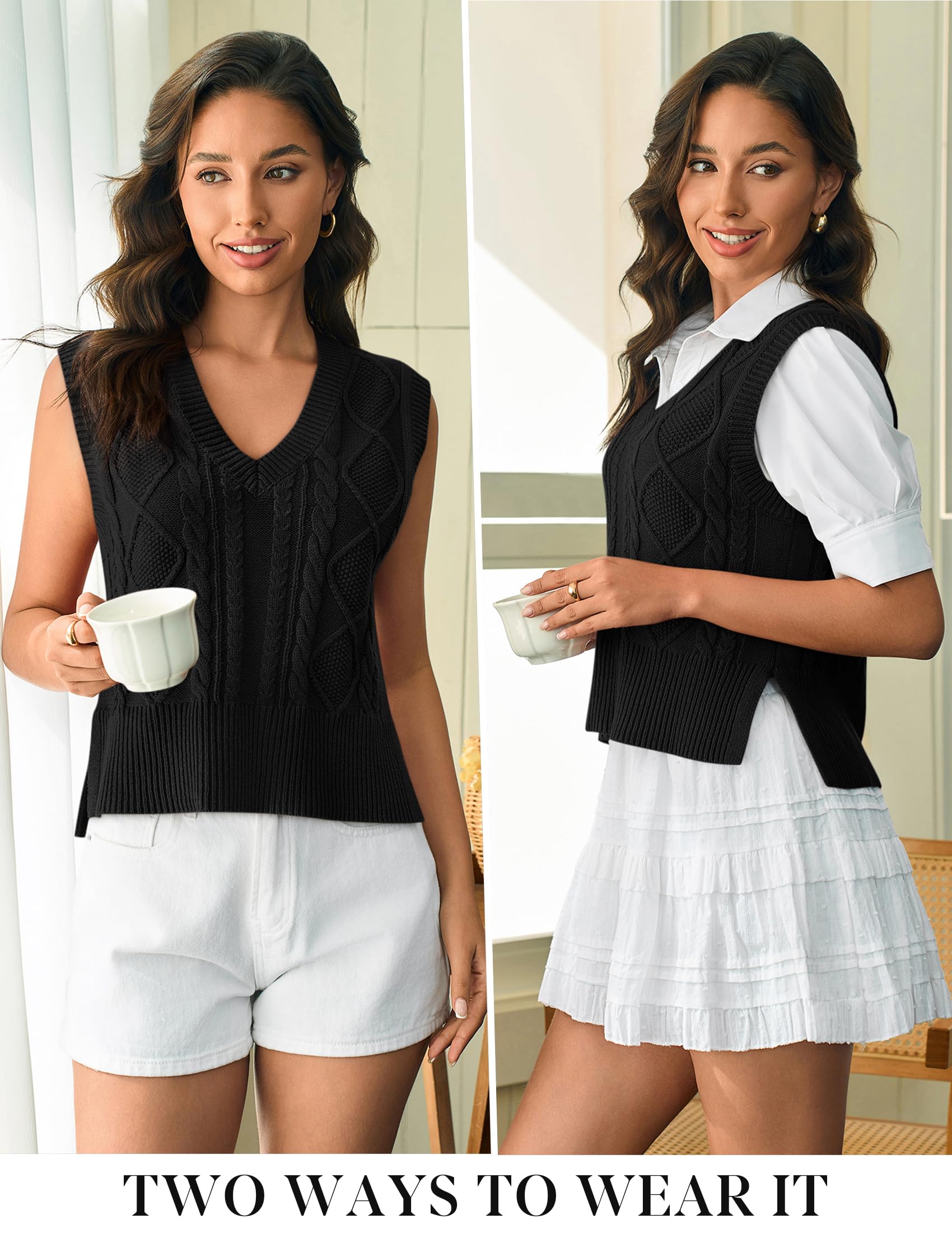 Tongmingyun Pullunder Damen Ärmellos V-Ausschnitt Strick Pullover Basic Strickweste Einfarbig Tank Top für Business Freizeit Sweater Weste Frauen