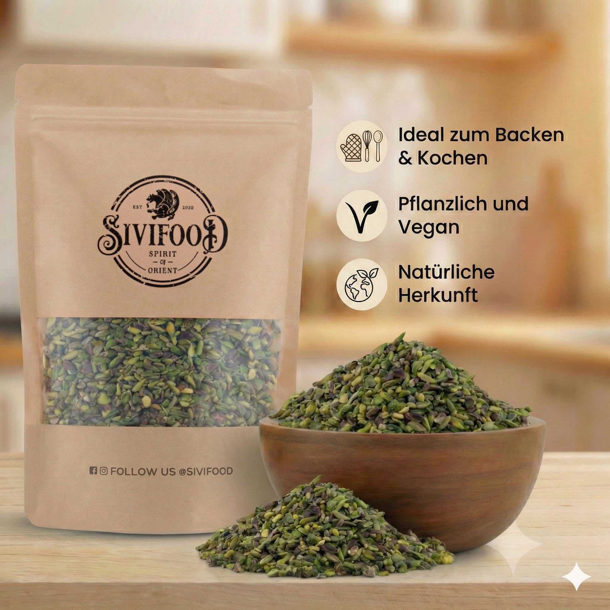 SIVIFOOD® Grob gehackte Pistazienkerne [250g] - Naturbelassene Pistazien gehackt in Premium Qualität – Gehackte Pistazien zum Backen, für Kuchen, Torten & Baklava