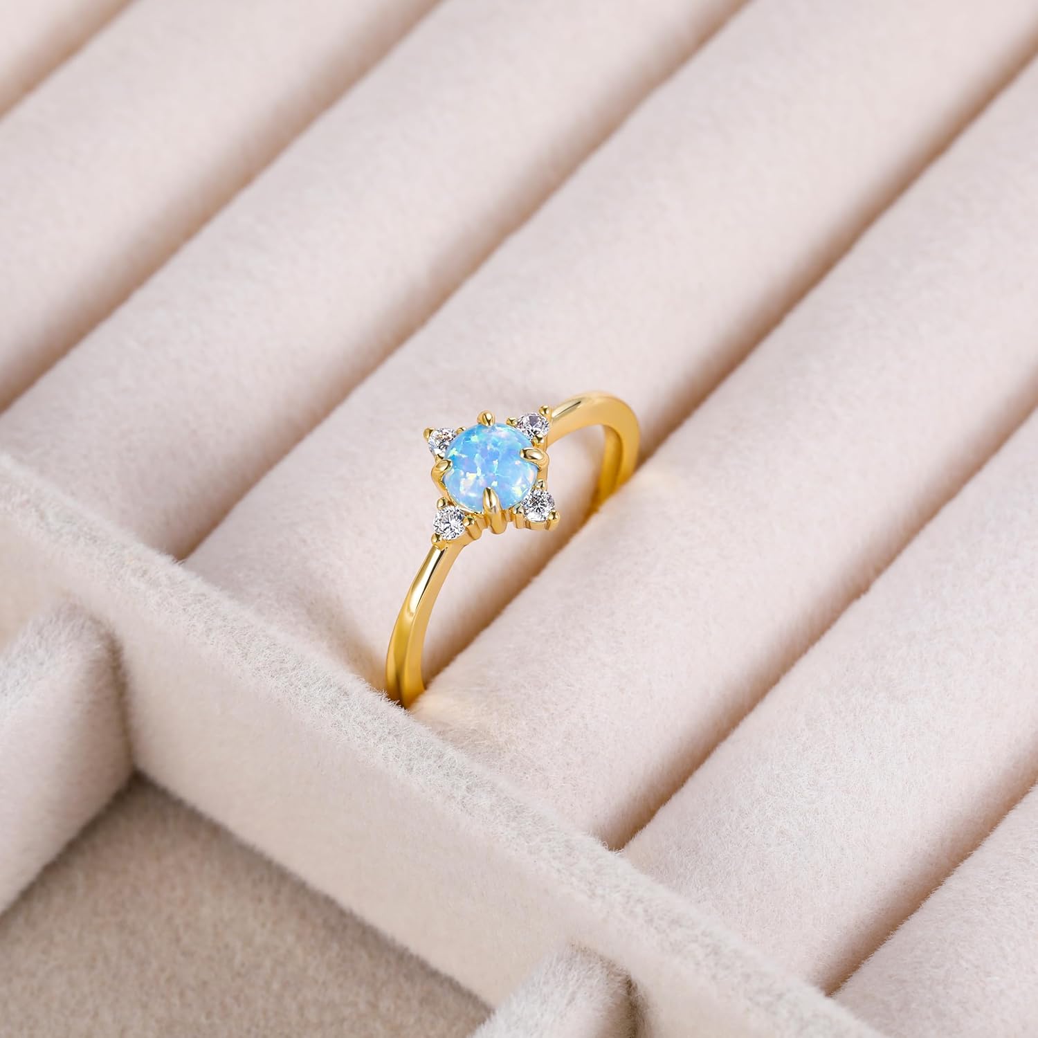 SHINYSO 14K Gold Plated Wedding Band for Women Thin Stackable Rings Opal Dainty Cubic Zirconia CZ Promise Engagement Ring Size 4-10 - Image 2