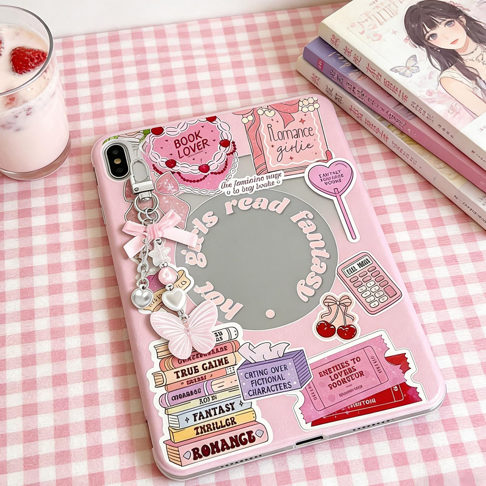 6Pcs Inserts Cardstock For Kindle Paperwhite Clear Case 2Pcs E-Reader Phone Charm Bracelets Decor For Women Reader Booklovers Pink Theme Inserts Valentine Gifts For Kindle 11-12Th Generation — view 7