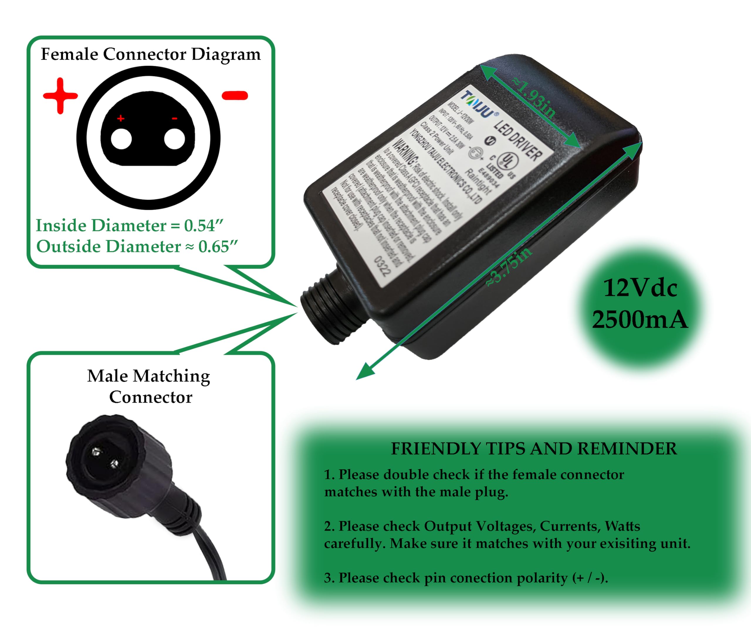 Snapklik.com : UL Listed 12V 2.5A Inflatable Adapter Replacement 2500mA ...