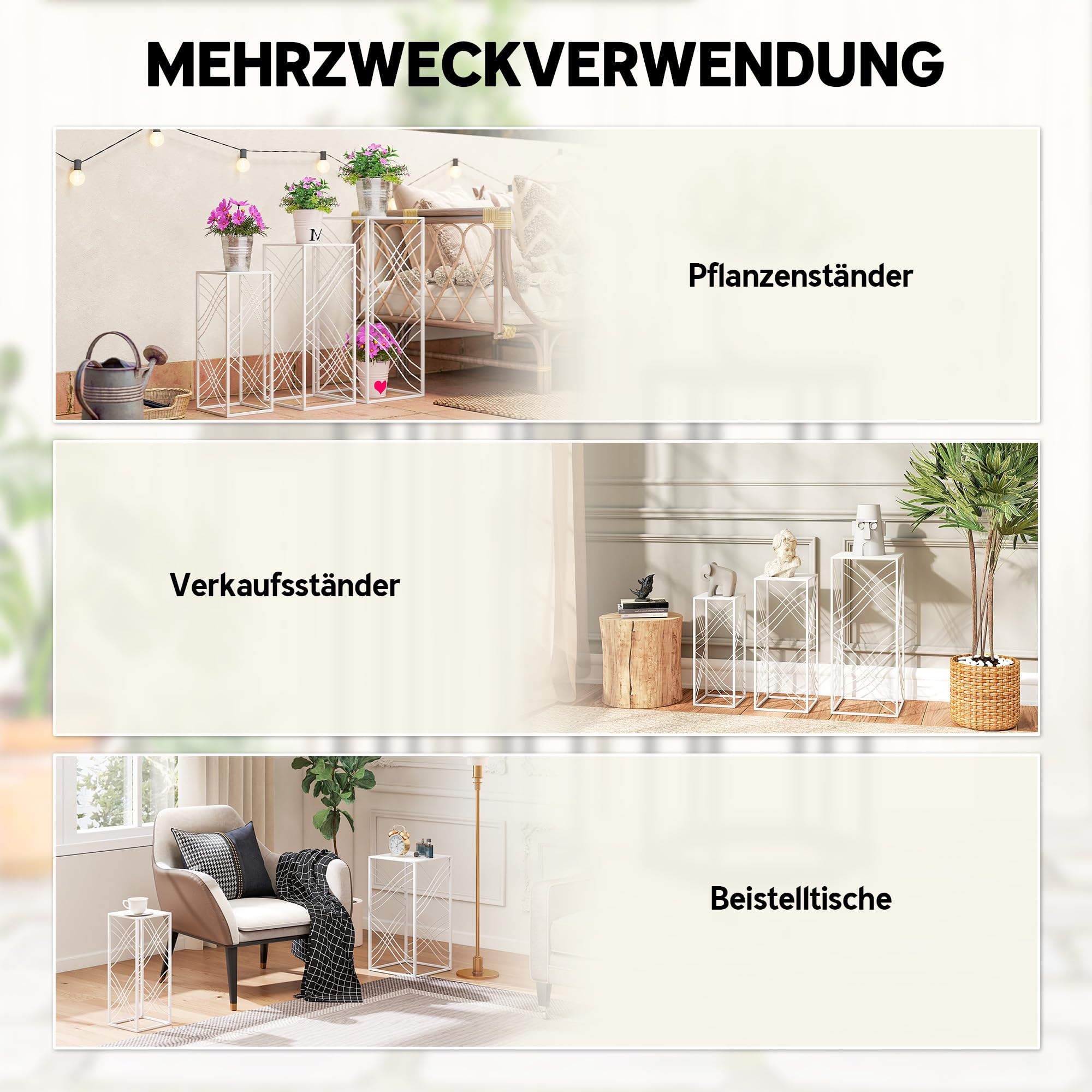 Outsunny 3er-Set Pflanzenständer 50/60/70 cm hoch Blumenständer Weiß