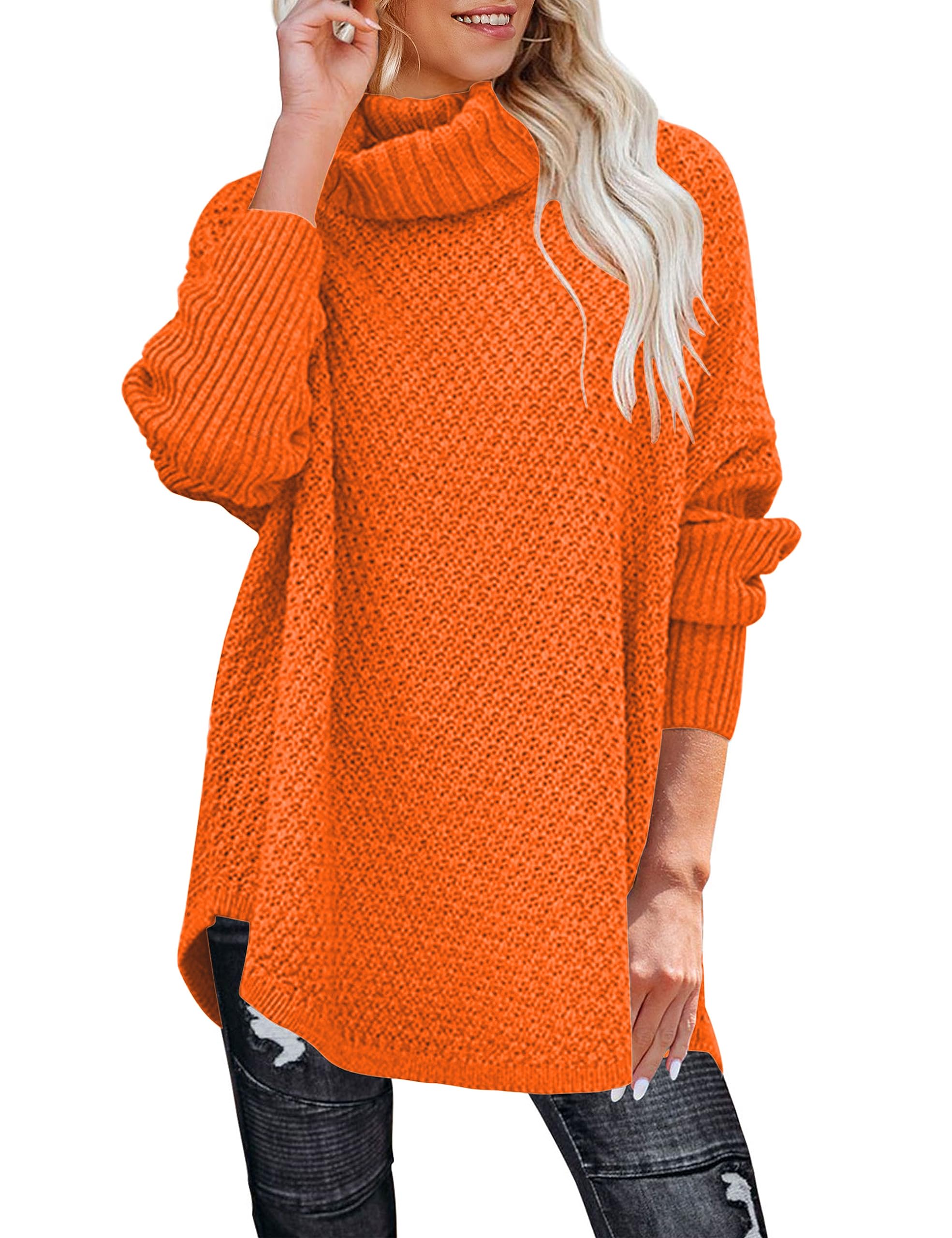 MEROKEETY Women's Turtleneck Long Sleeve Tunic Sweater Oversized Chunky Knit Pullover Jumper Tops