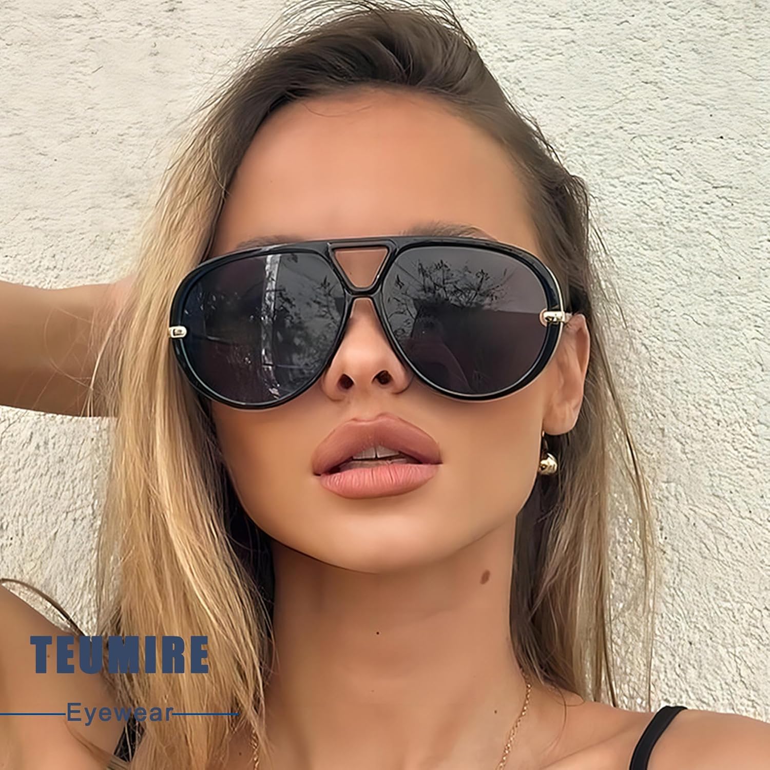 Trendy Oversized Aviator Sunglasses for Women Men Retro Big Large Shield Sun Glasses Vintage Shades - Image 2