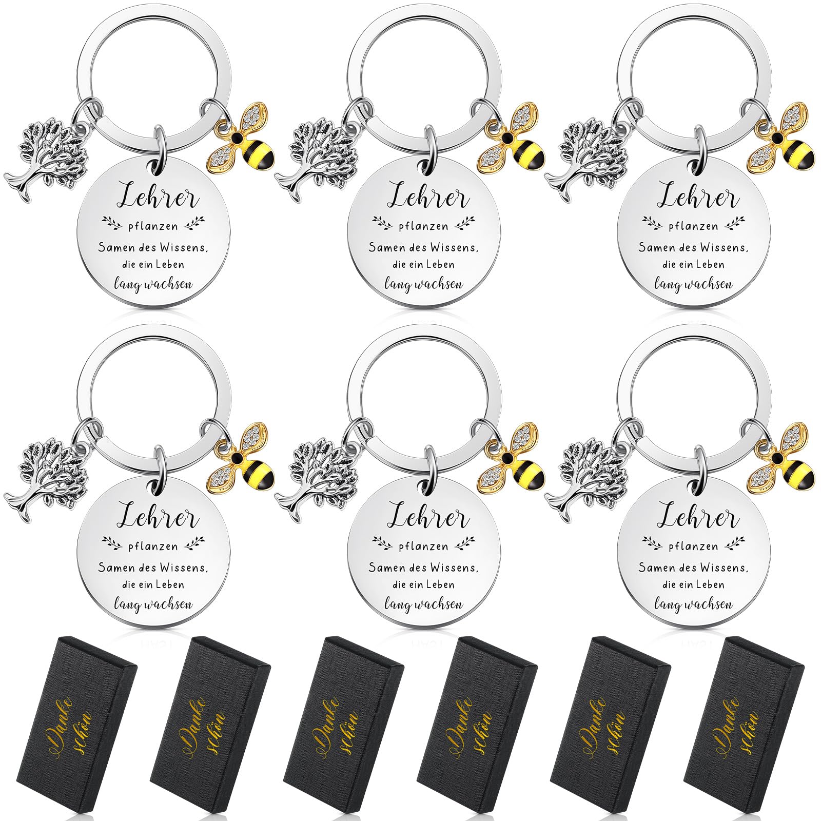 Portachiavi Regalo Per Insegnante Con Ape E Incisione 'It Takes A Big Heart To Shape Little Minds', In Acciaio Inox - 3
