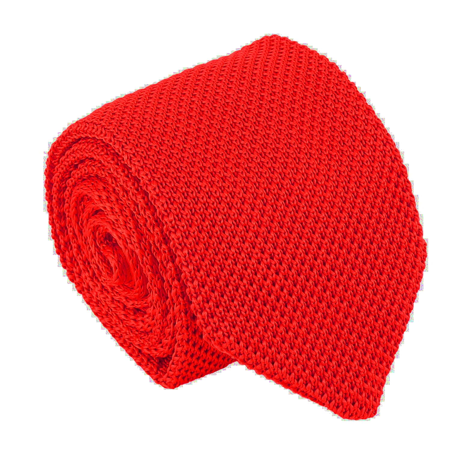 DQT Mens Plain Knitted Tie - 7cm Slim Width Knit Necktie - Wedding, Business & Formal - Red