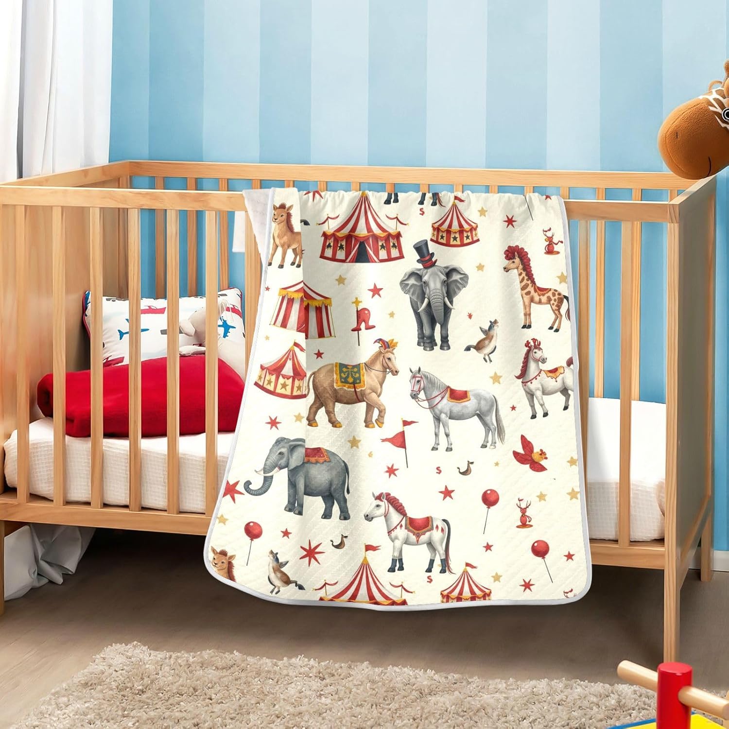 Pigsaly Watercolor Circus Animals Baby Blankets 30 X 40 in Clown Tent Toddler Blanket Newborn Crib Blanket Nursery Bed Blankets for Stroller Toddler Bed Carseat