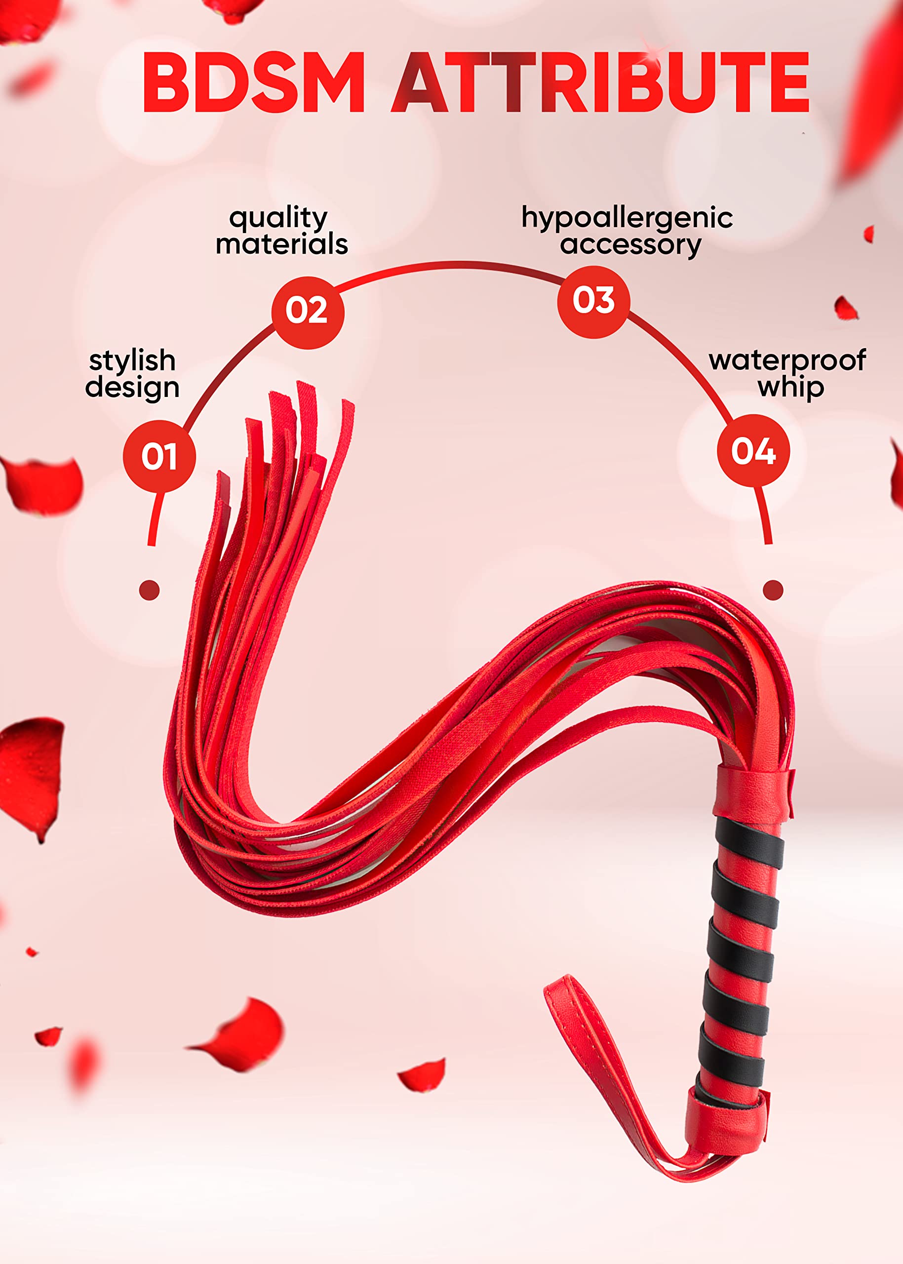 FLODISE 17 inch Horse Whip, Red Faux Leather Riding Whip for Horses, Equestrian Crop Whip