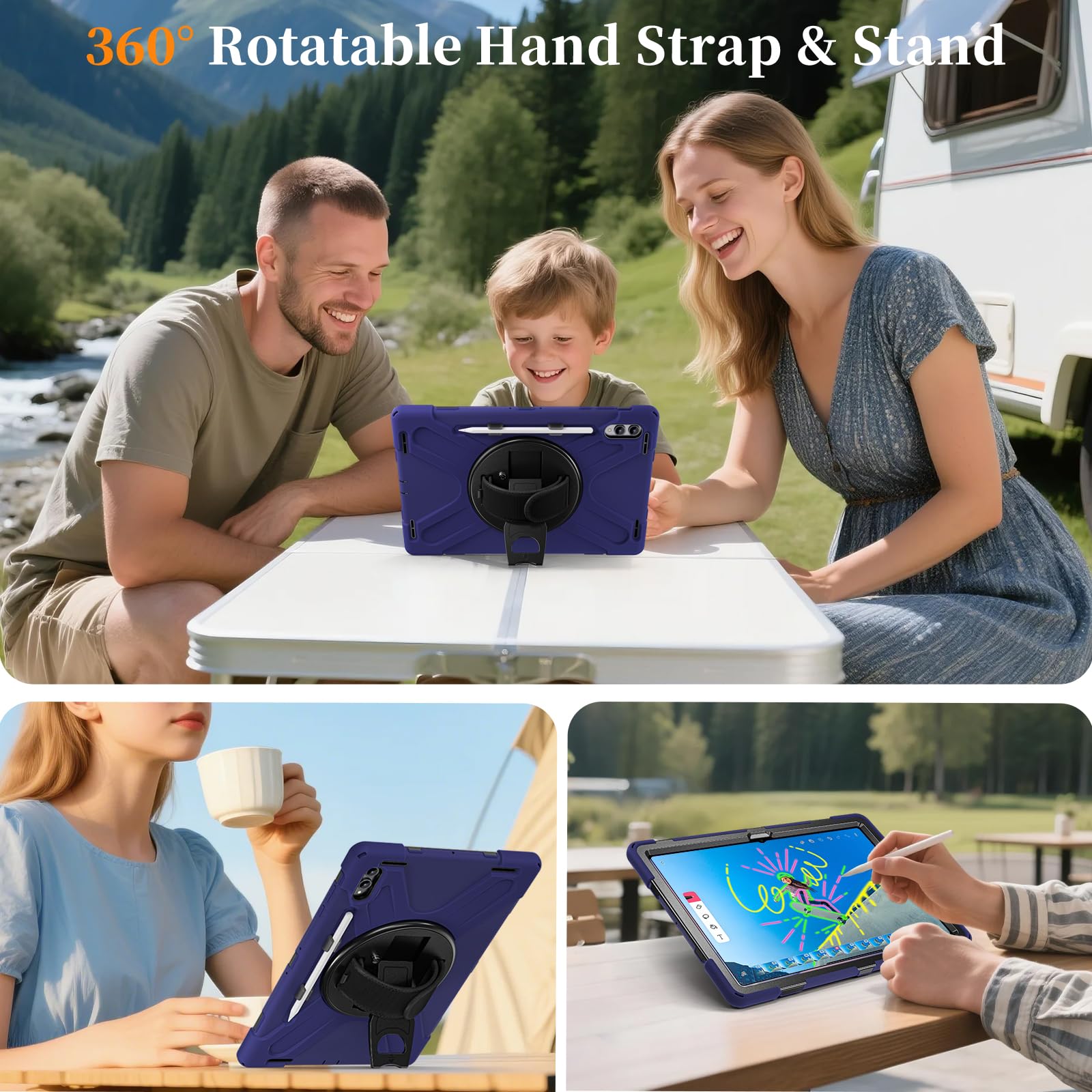 Etui kompatybilne z Samsung Galaxy Tab S12 Ultra 37.1 cm 2026 (SM-X940/SM-X946B), klasy wojskowej, odporne na wstrząsy, pokrowiec ochronny, stojak, pasek na rękę i pasek na ramię, odporne na upadki
