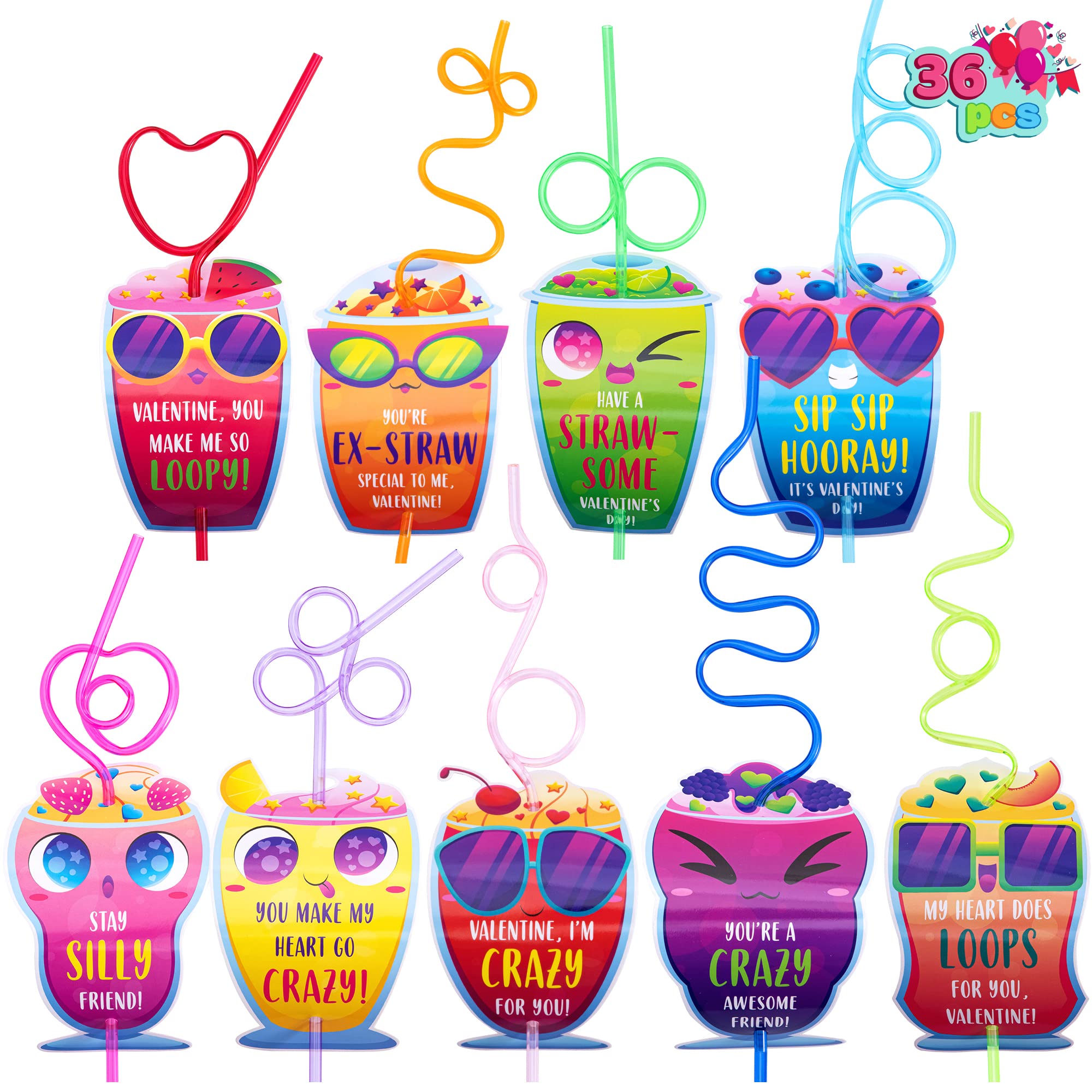 JOYIN 36 Pack Valentines Day Gift Cards with Colorful Loop Reusable