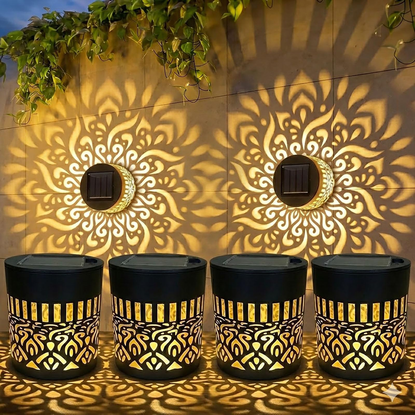 Lampes Solaires Décoratives Mandala, Lampe Solaire Exterieur éTanchéIté Ip65, pour Clôture, Jardin, Terrasse, Cour, Décoration Murale (4pcs)