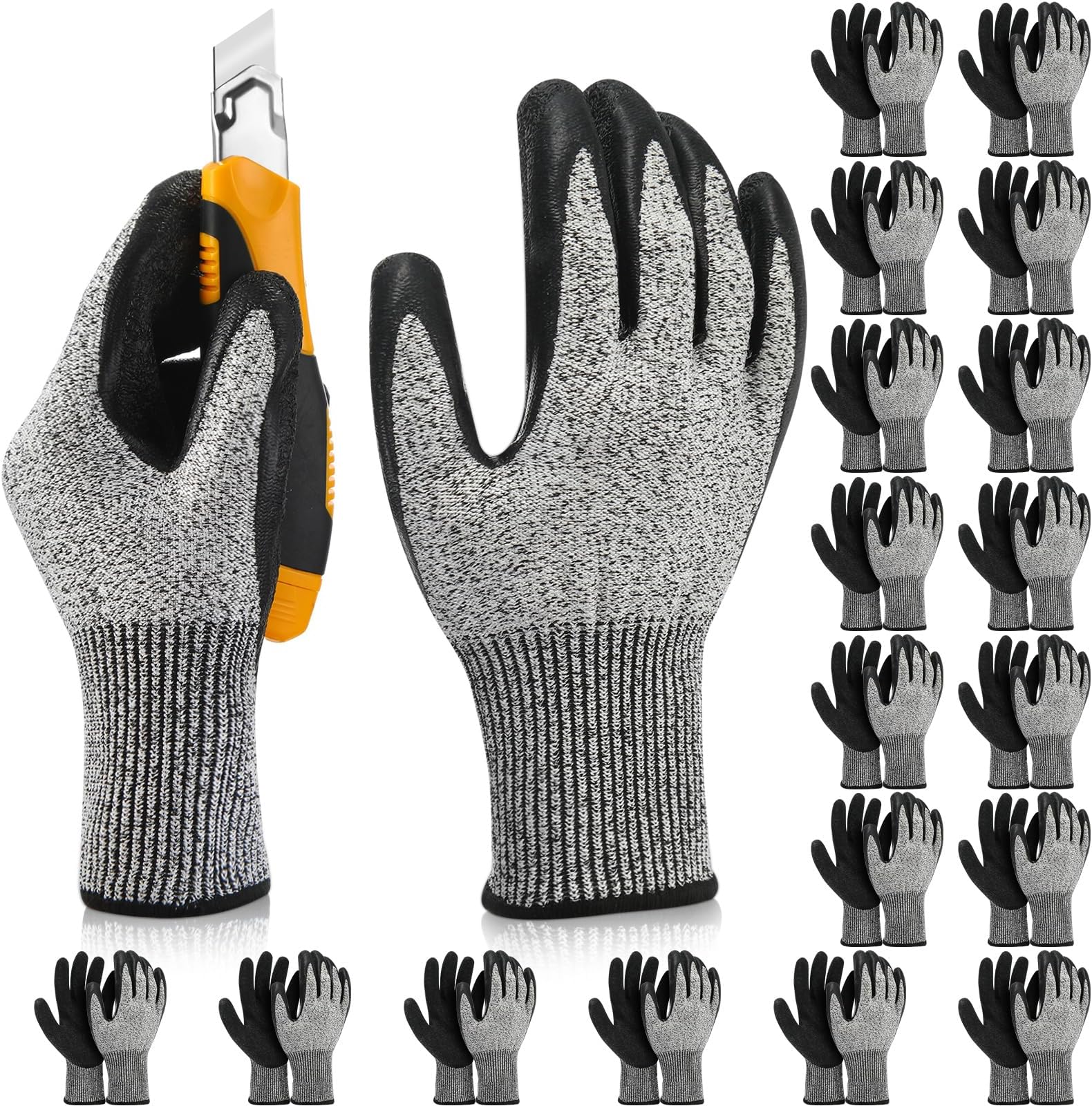 18 Pairs Level 5 Cut Resistant Gloves Lightweight Protective Gloves with PU Coated Working accessories for Women Men(Large)