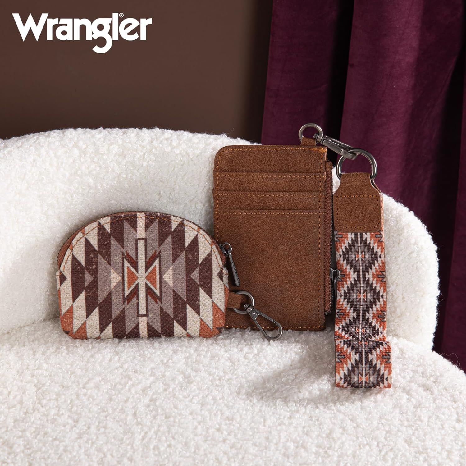 Wrangler Aztec Keychain Wristlet Wallets for Women Western Dual Pouch Wristlet Credit Card Holder Wallet with Zipper Pocket WG2213-W0051BR - Image 5