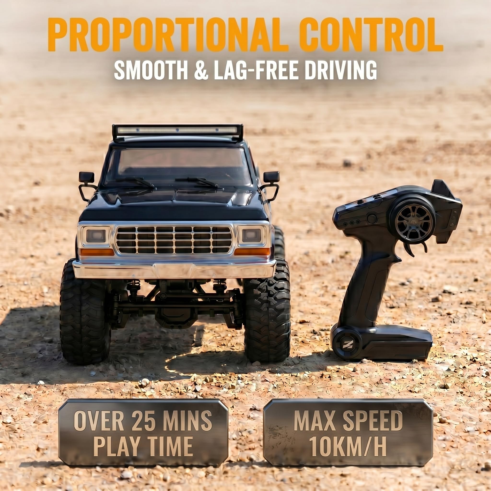 Auto telecomandata 1/16, pickup 4x4 proporzionale 2,4G, fuoristrada con 12 modalità di fari, auto radiocomandata per adulti (RTR/nero)