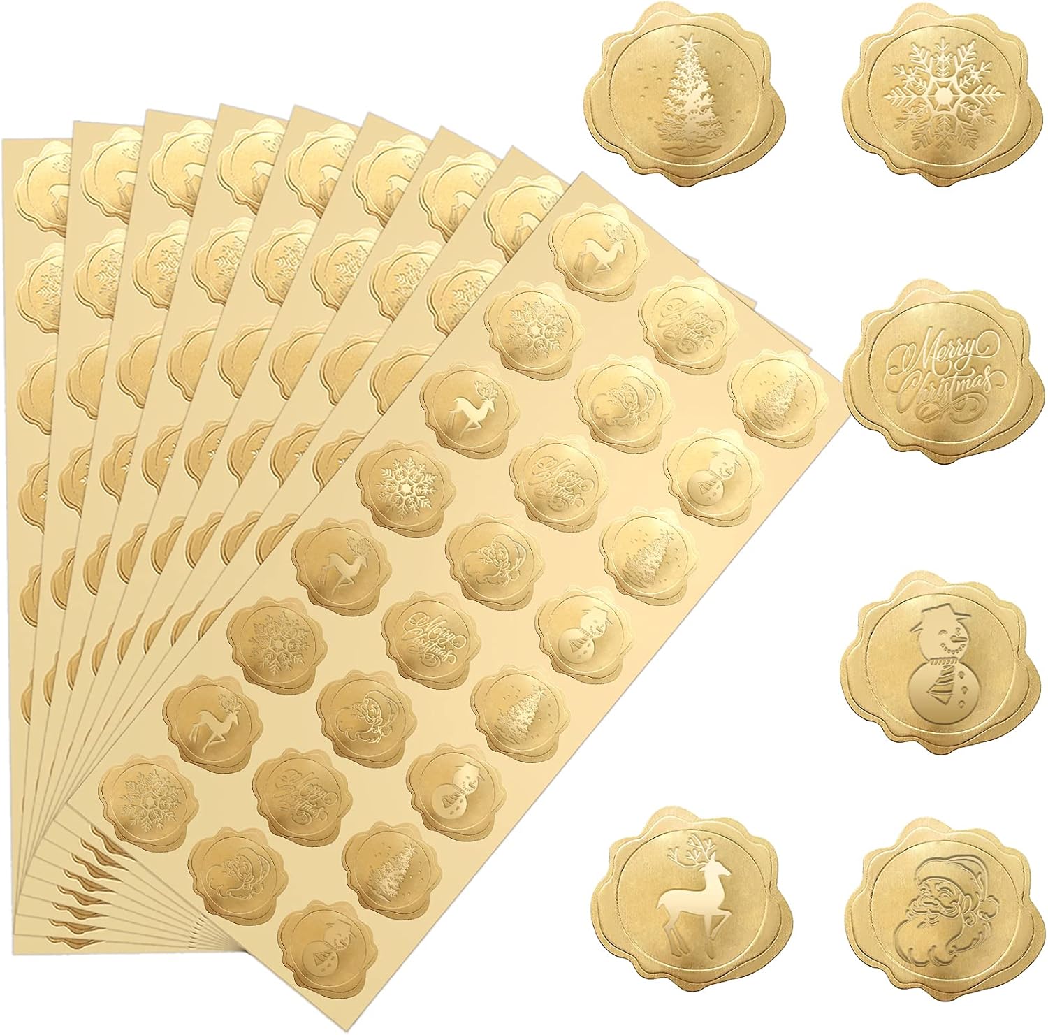 480 Pieces Christmas Embossed Wax Seal Stickers Envelope Gold Seal Decals Xmas Adhesive Seal Sticker for Invitations Greeting Cards Wedding Party Favors (Christmas Style) : Office Products
