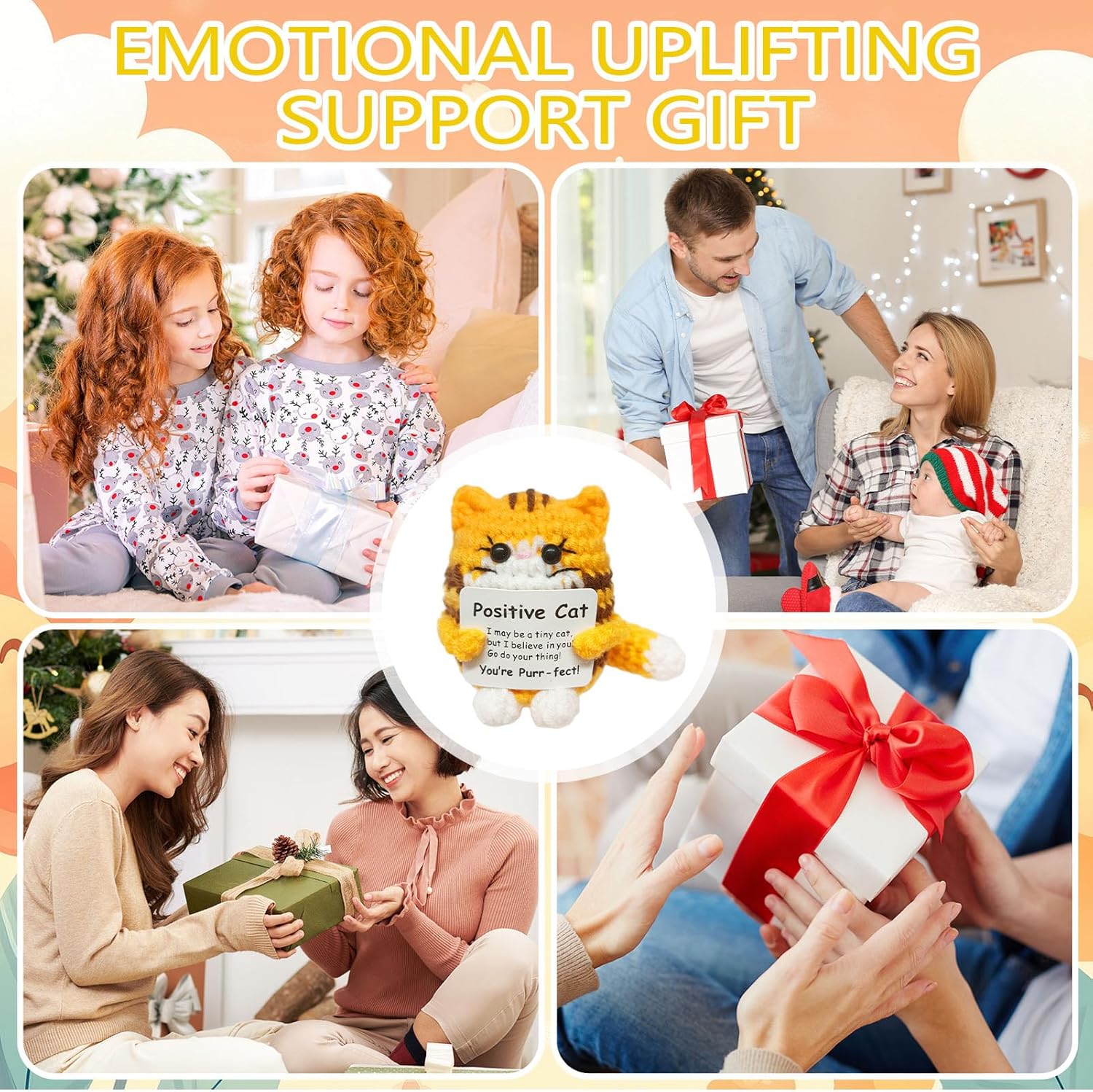 Cute Handmade Crochet Cat Christmas Birthday Gift for Cats Mom Cats Dad,Emotional Support Cat Suitable for Women Men,Good Friends,Sisters,Classmates Inspirational Decor - Image 5