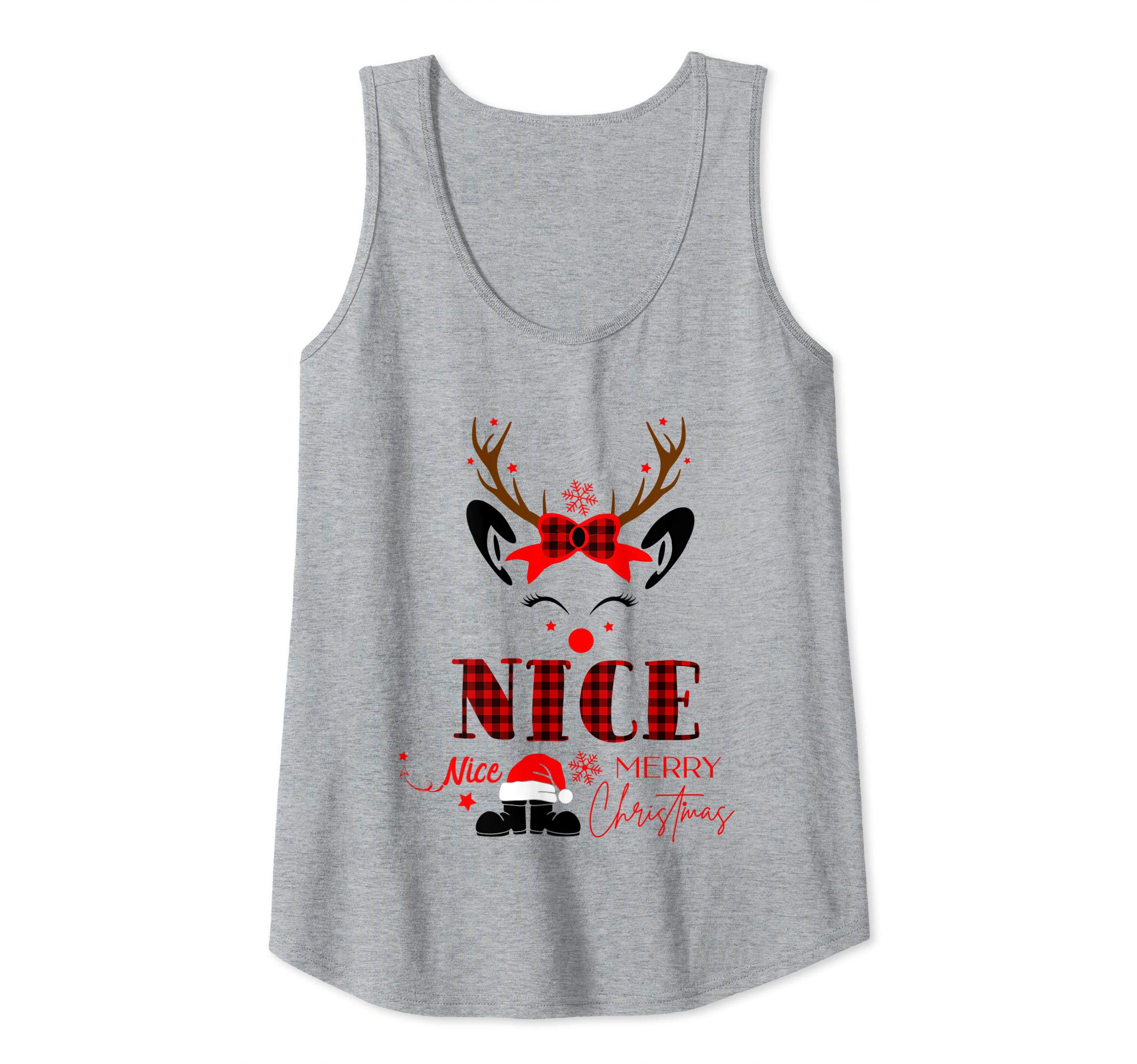 Womens Reindeer Christmas Nice Red Merry Christmas Santa Hat Tank Top
