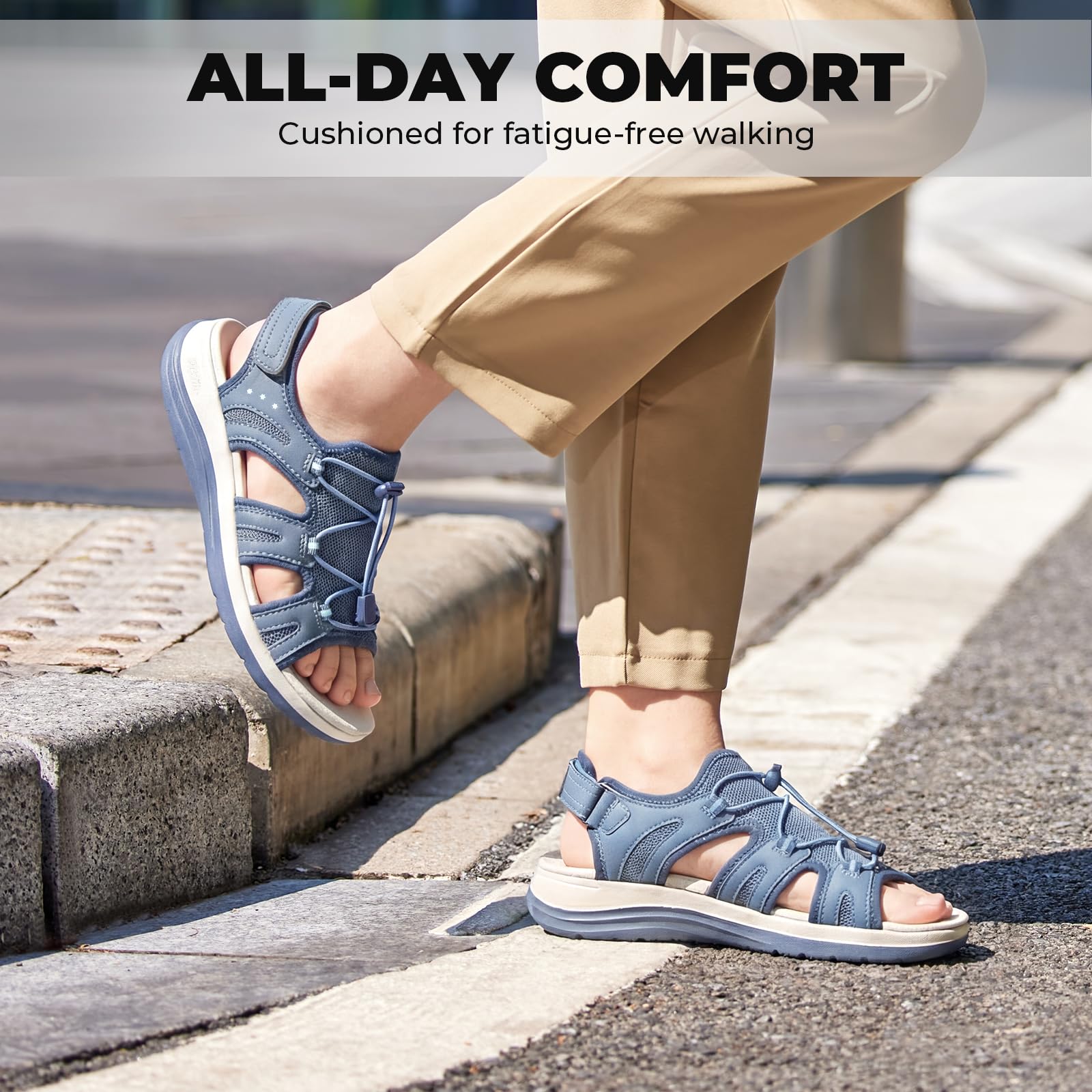 FitVille Sandali Estivi Larghi da Donna Traspiranti e Comodi Sandali Outdoor con Chiusura Elastica con Lacci e Strappo