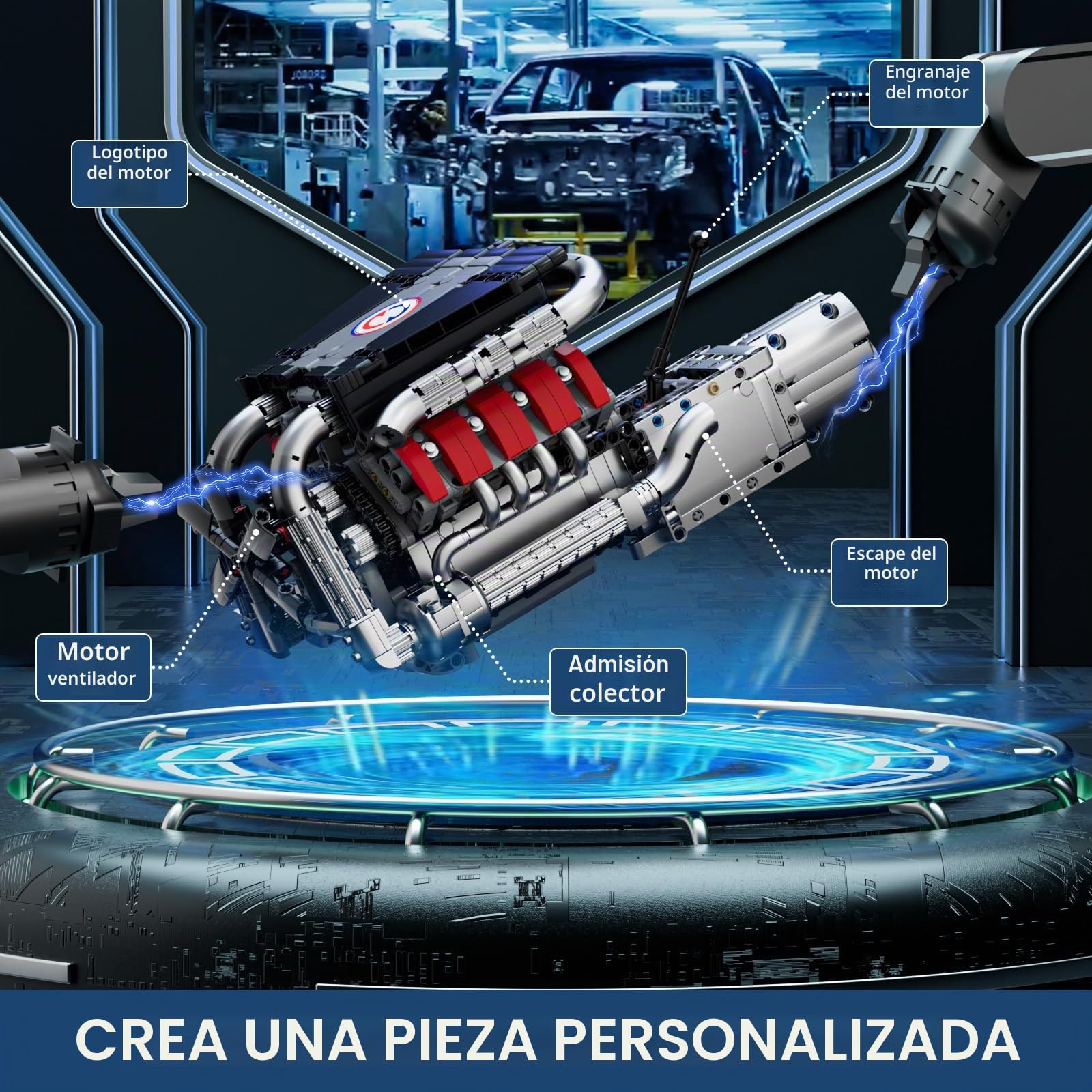 Mould King 10203 Technik V8 Motor Bausatz Bausteine Bausteine M8 Motorbauatz Klemmbausteine Simulación Motor con Funcional Auto Engine Kit para Adultos (1169 Piezas)