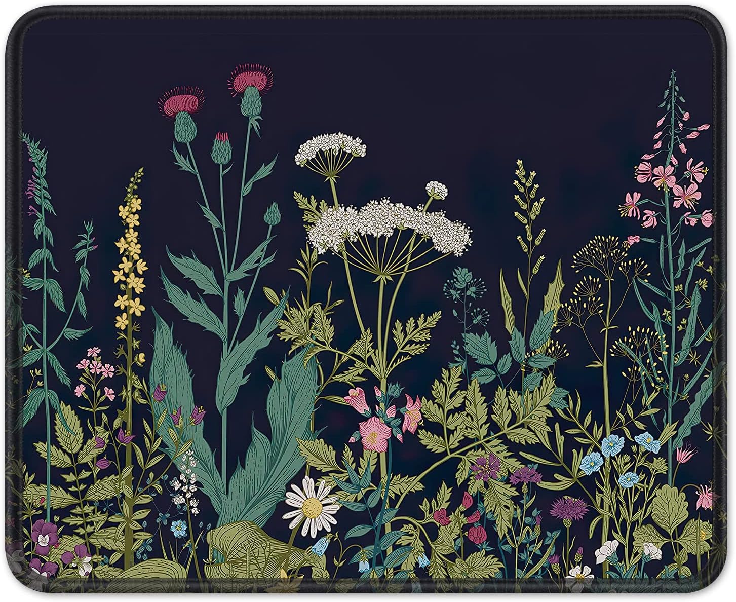 BOSOBO Mouse Pad, Square Anti-Slip Rubber Gaming Mousepad, Premium-Textured & Waterproof Mouse Mat with Stitched Edge, Cute Office Mouse Pads for Women Men Computer Laptop, 10" x 8", Black Flowers