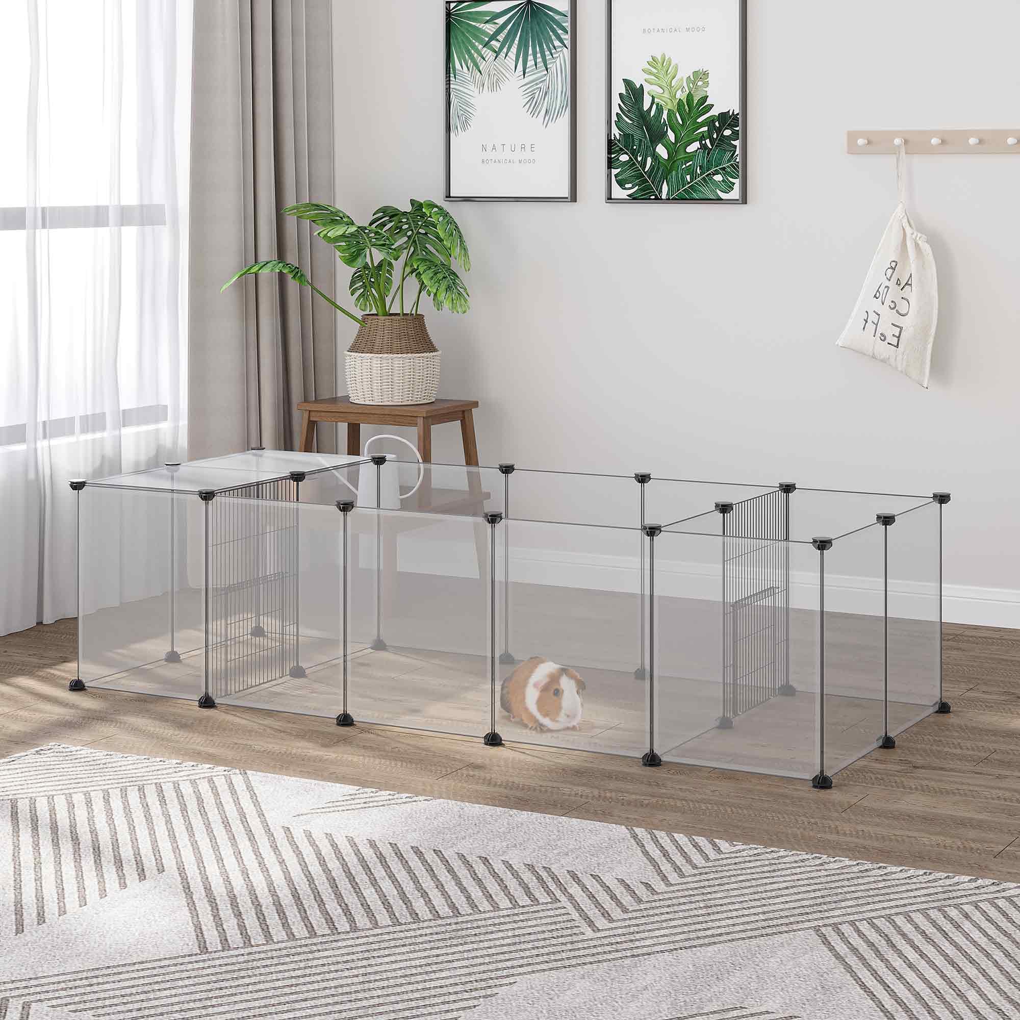 PawHut Enclos Parc modulable pour Petits Animaux 20 Panneaux pour Lapin, Hamster, Chiot, Cochon 175 x 70 x 45 cm Blanc