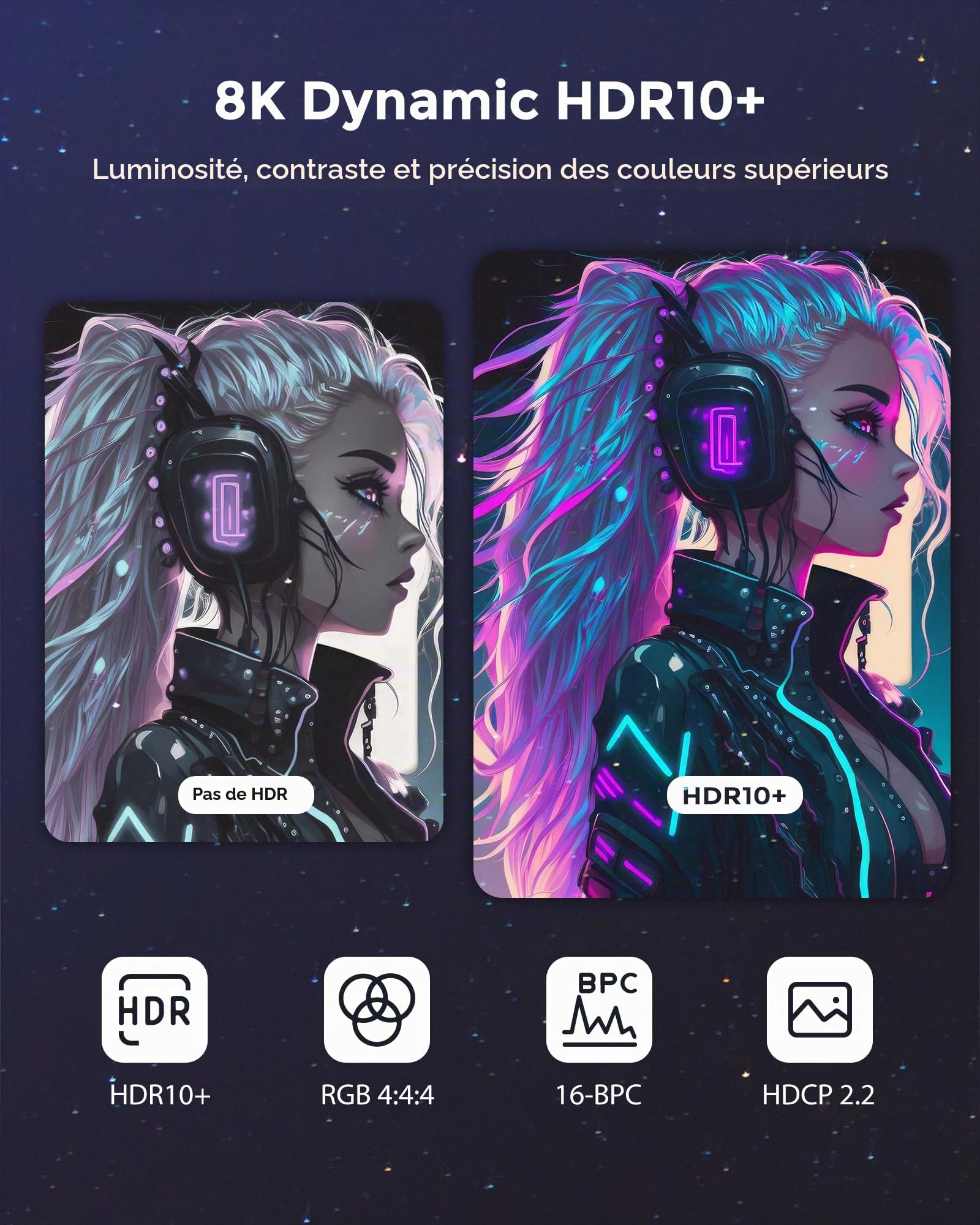 Silkland 10K 8K Câble HDMI® 10M, Ultra Haut Débit 48Gbps 8K@60Hz 4K@120Hz Cordon HDMI 2.1 eARC, HDR10+ HDCP 2.2&2.3 Compatible avec Dolby Atmos/TV/PC/Monitor/Projecteur/for PS-5/for X-box