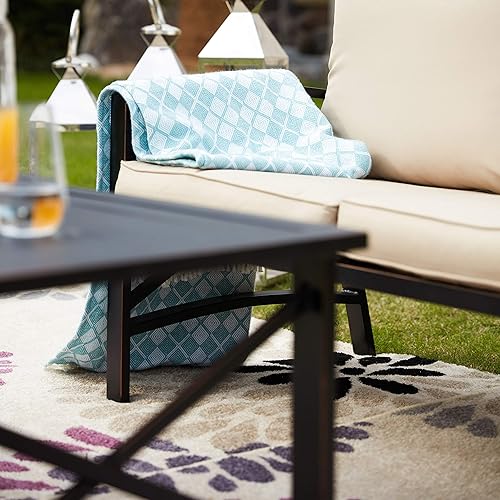 Miniatura 6 de PatioFestival  Juego de 2 muebles de patio, muebles de metal seccionales para patio al aire libre, sofá biplaza con cojines, mesa auxiliar para
