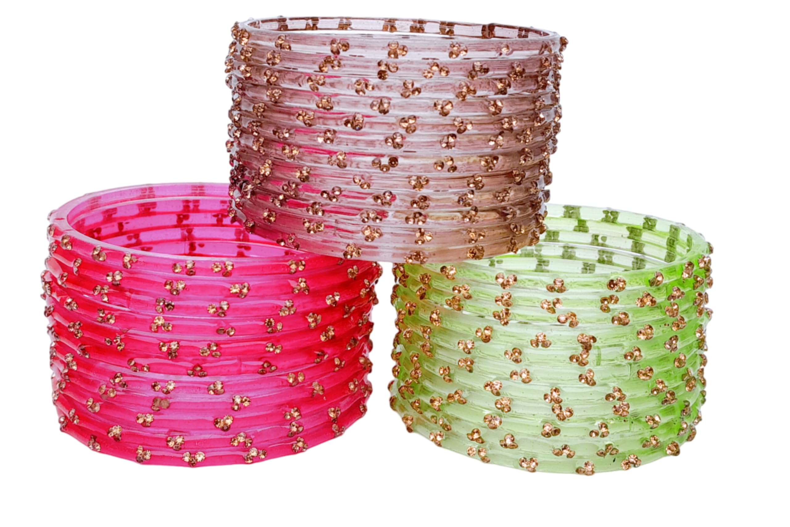 Laal Amrood Glass Bangles Set For Women & Girls | Stylish & Glossy Finished Glass Bangles | Zircon Stone Women's Bangles | Daily Use/Office/Wedding Bangles - Set of 36