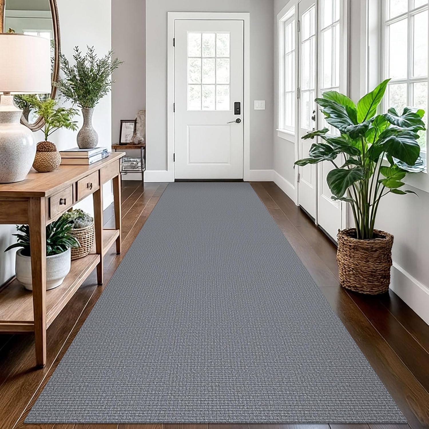 EARTHALL Long Runner Rug 3x12 Ft Washable Runners for Hallways Cotton Non Slip Entryway Runner Braided Kitchen Runner Indoor Outdoor Carpet Runners for Entryway, Hall, Foyers, Charcoal Gray 3' x 12' (Runner) Charcoal Gray