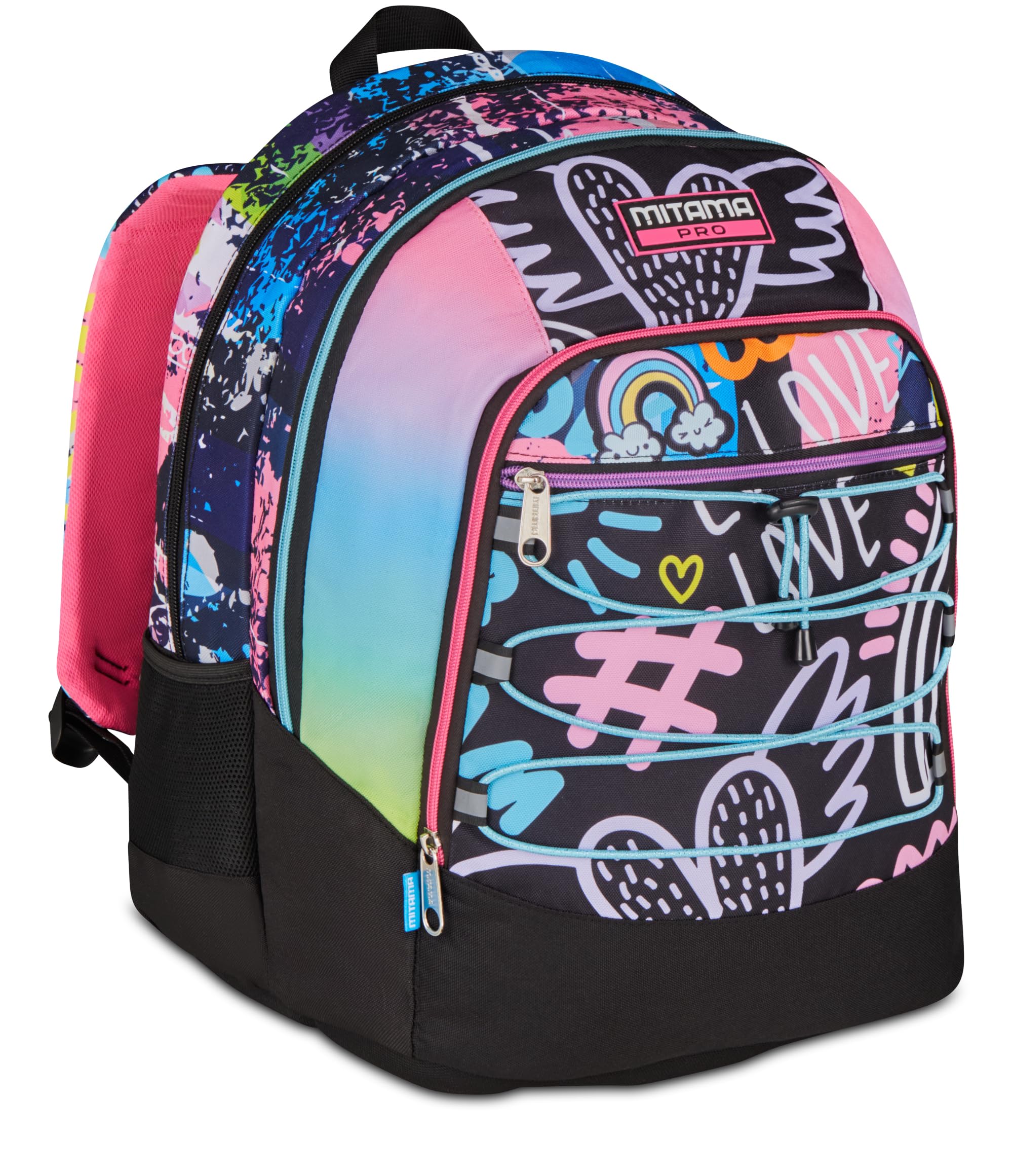 Mitama Zaino Scuola, X Plus LOVETBEAT, Triplo Scomparto, Rosa, Tasche Porta Borraccia,Schienale con fondo integrato, Spallacci Imbottiti, Zaino Scuola Media, Ragazza