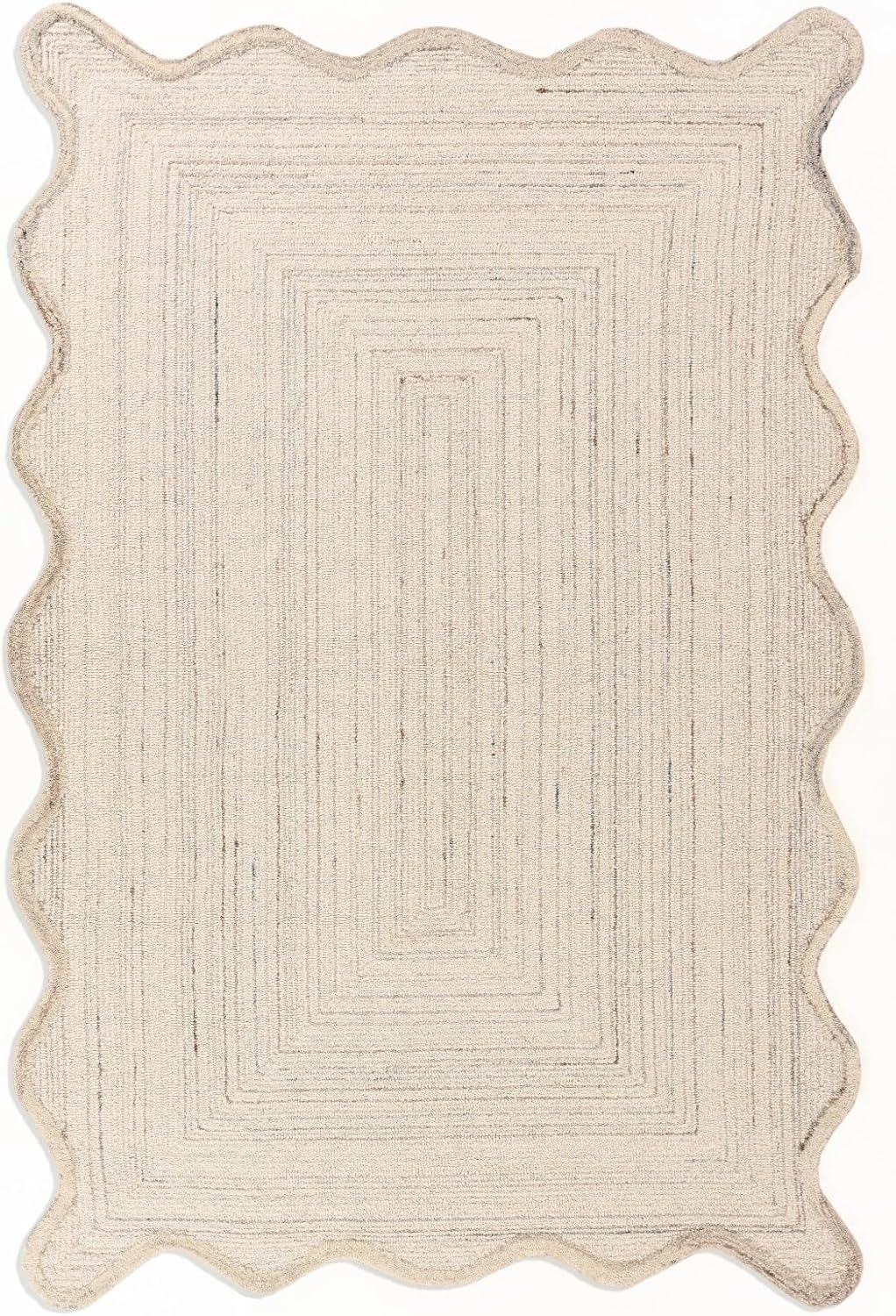 Handmade Scalloped Wool Rug - Irregular Edge Textured Area Rug - Soft, Modern Geometric Design - Perfect for Living Room, Bedroom, or Office Décor - Durable and Plush Carpet (Light Brown, 3' x 5')