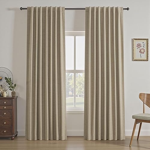 Miniatura 65 de UHITECH - Cortinas opacas de 84 pulgadas de largo, juego de 2 paneles de lino natural, 100% opacas, cortinas negras para dormitorio, sala de estar,
