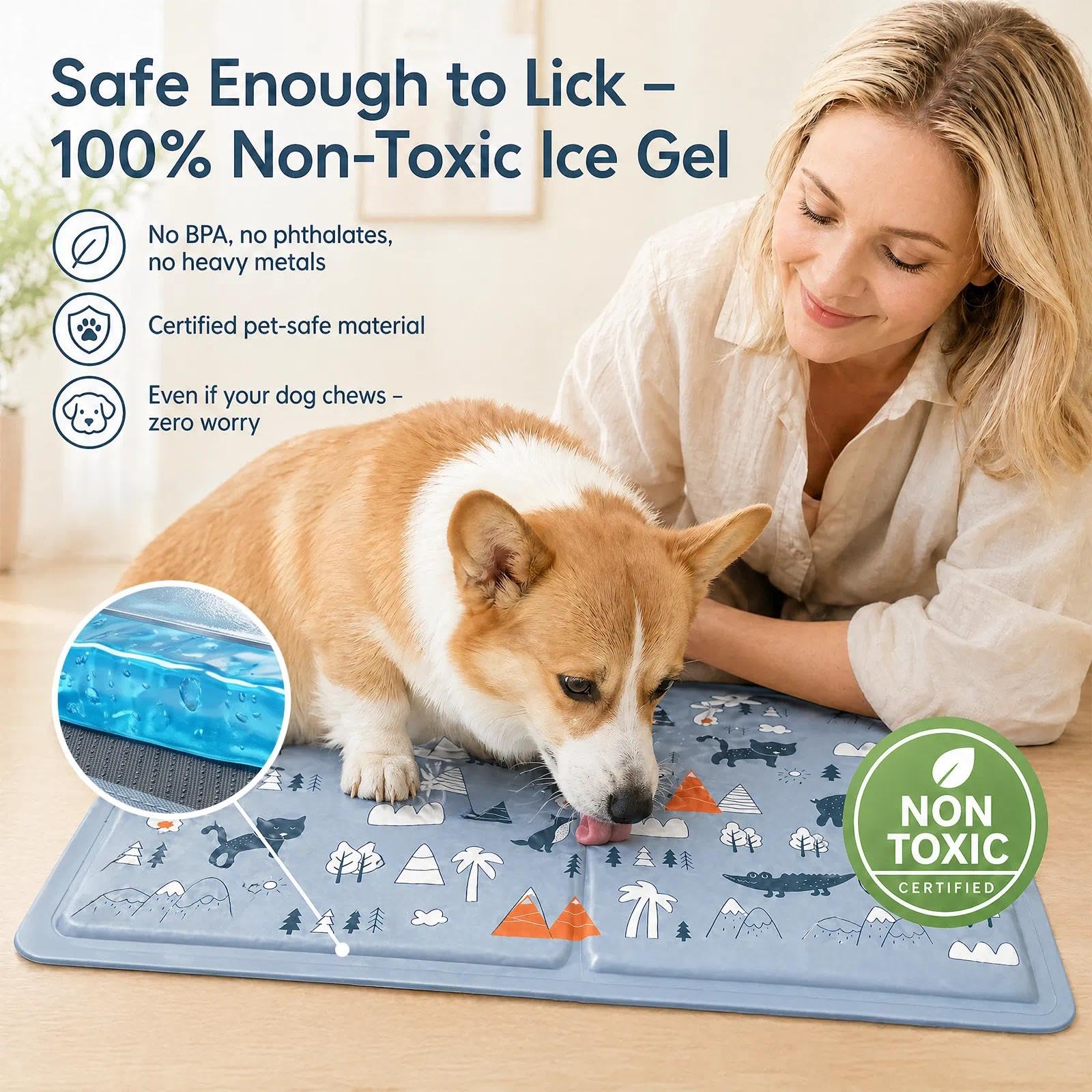 Alfombrilla Refrescante para Mascotas,Manta Refrigerante Perro,Cama Frio Animales Colchon Mascotas para Verano,Alfombrilla Refrescante Cojín de Gel Auto Refrigerante Impermeable-40x50cm/Gris