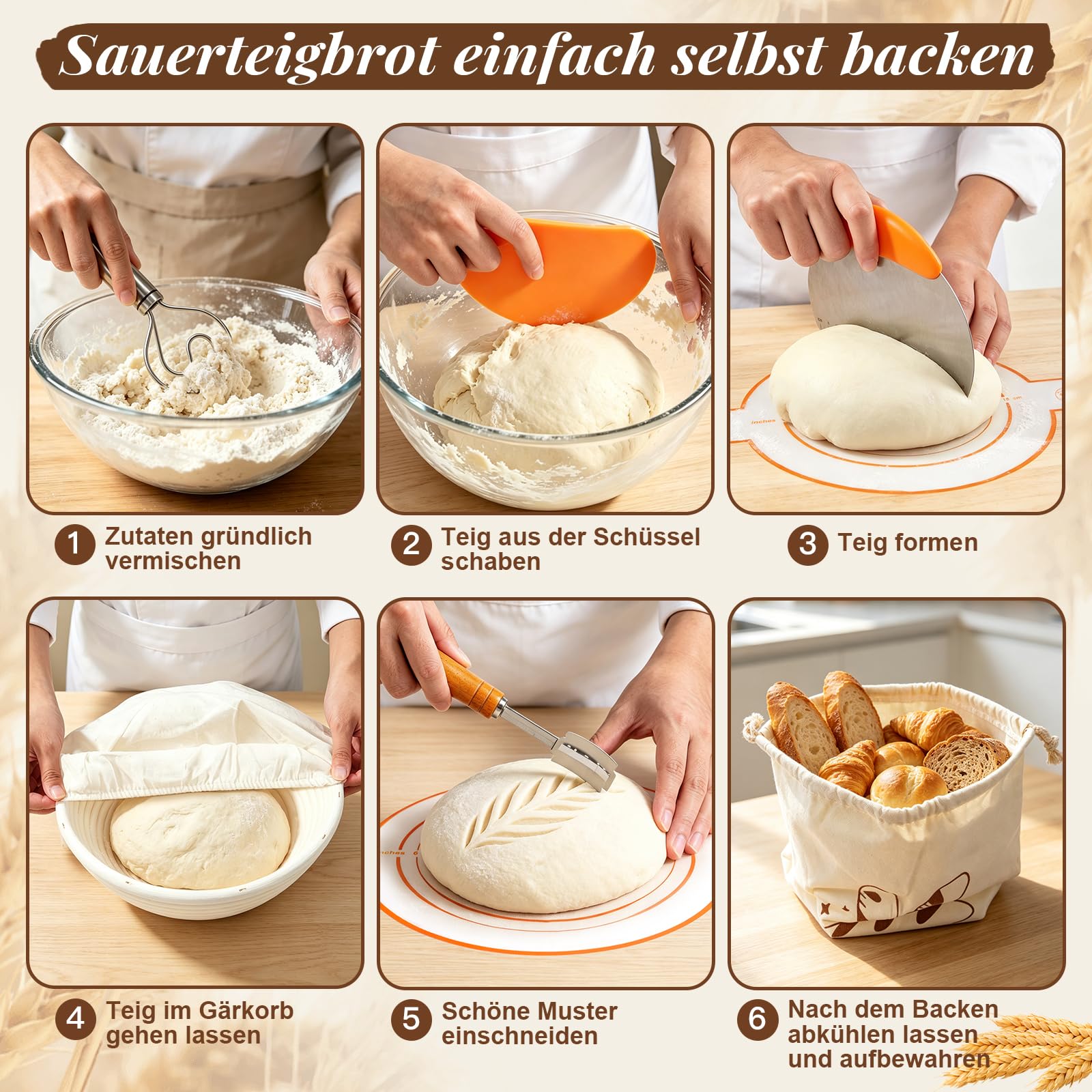 Amteker Sauerteig Starter Set, Gärkörbchen Oval Rund, Geschenke für Frauen