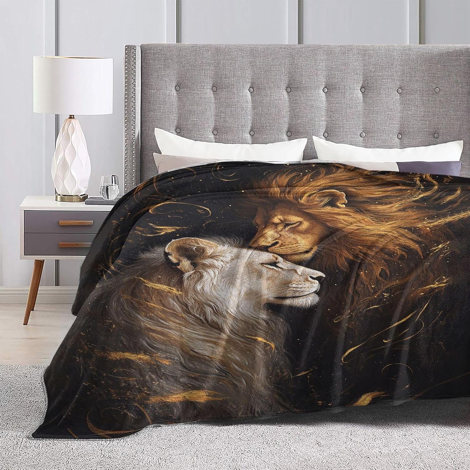 Lion and Lioness Blanket Lions Decor Animal Print Throw Blanket Gifts for Girls Boys Warm Super Soft Plush Lightweight Fleece Flannel Couch Bedding Blankets for Kids Adults Women Men 50"X40" - Image 5