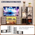 Yenlure LED TV Stand 55 Inch for Living Room with Charging Station Drawers Entertainment Center with 2 Industrial Bookshelves Modern Console Cabinet with Storage (Greige)