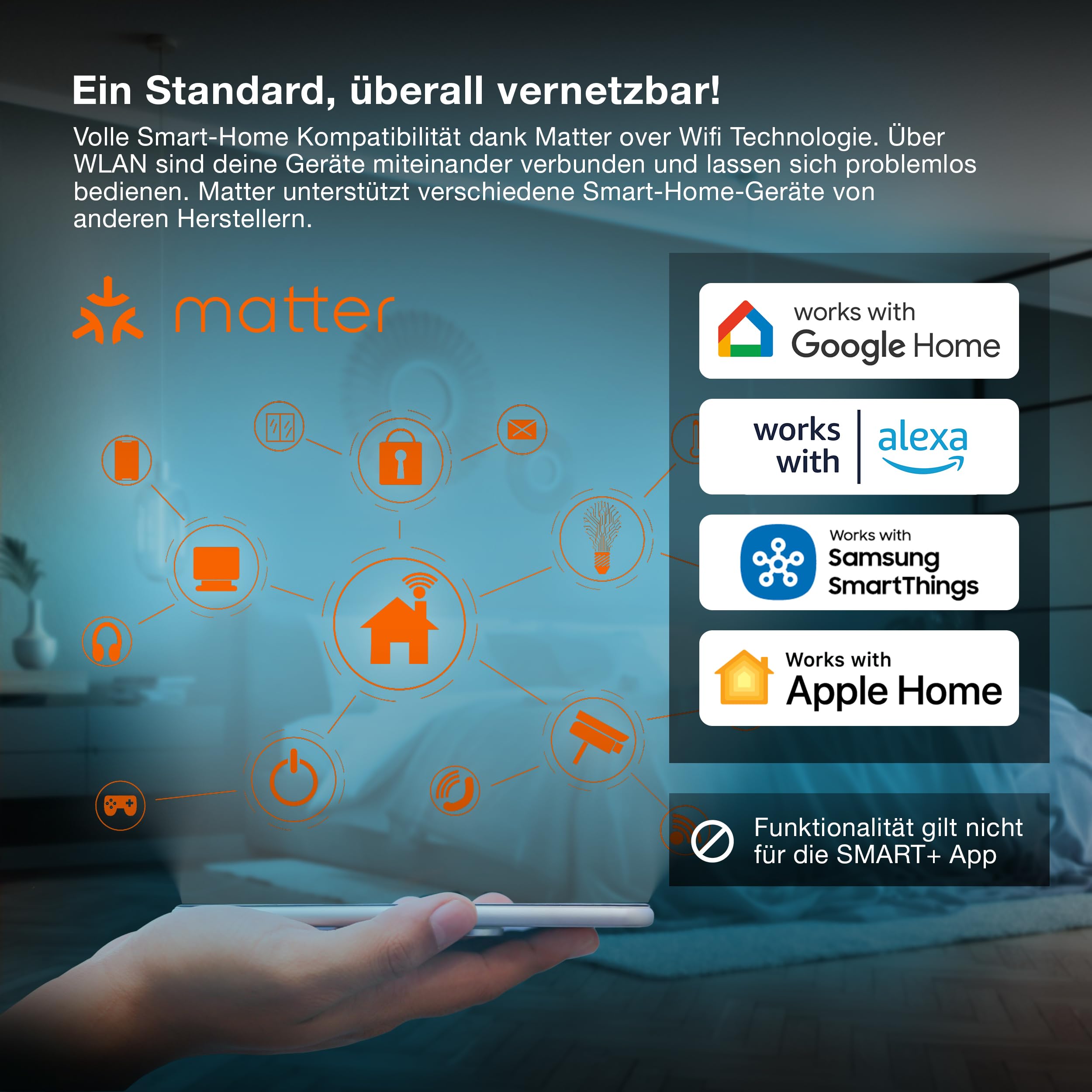 Osram SMART+ RGBW, E27 LED-Lampe mit Matter over Wifi, speziell entwickelt für ALEXA - einfache Einrichtung per Klick, 60W-Ersatz, warmweiß bis kaltweiß(2700-6500K), 16 Mio RGB Farben, 4er-Pack
