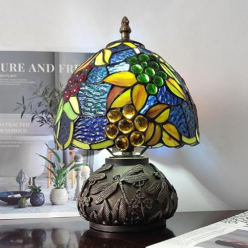 Miniatura 6 de Lámpara Tiffany Estilo Vidrieras con Uvas, Lámpara de Mesa para Lectura, para Mesita de Noche, para Dormitorio, Altura de 19 Pulgadas, Decoración