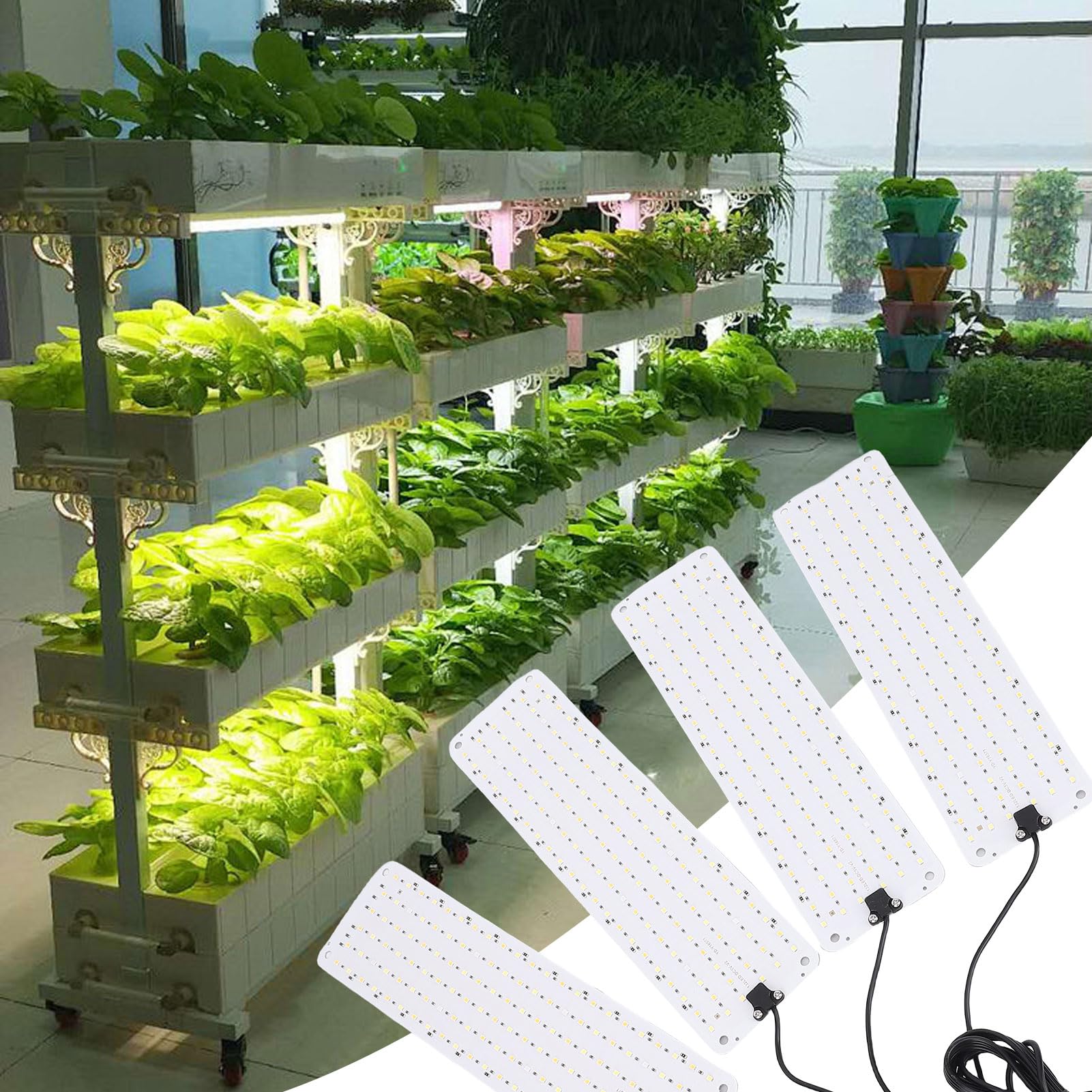 Luz LED de cultivo, luces de espectro completo para plantas de interior con temporizador automático, lámpara de cultivo de alto ahorro de energía PPFD para verduras, flores y (4 cabeza)