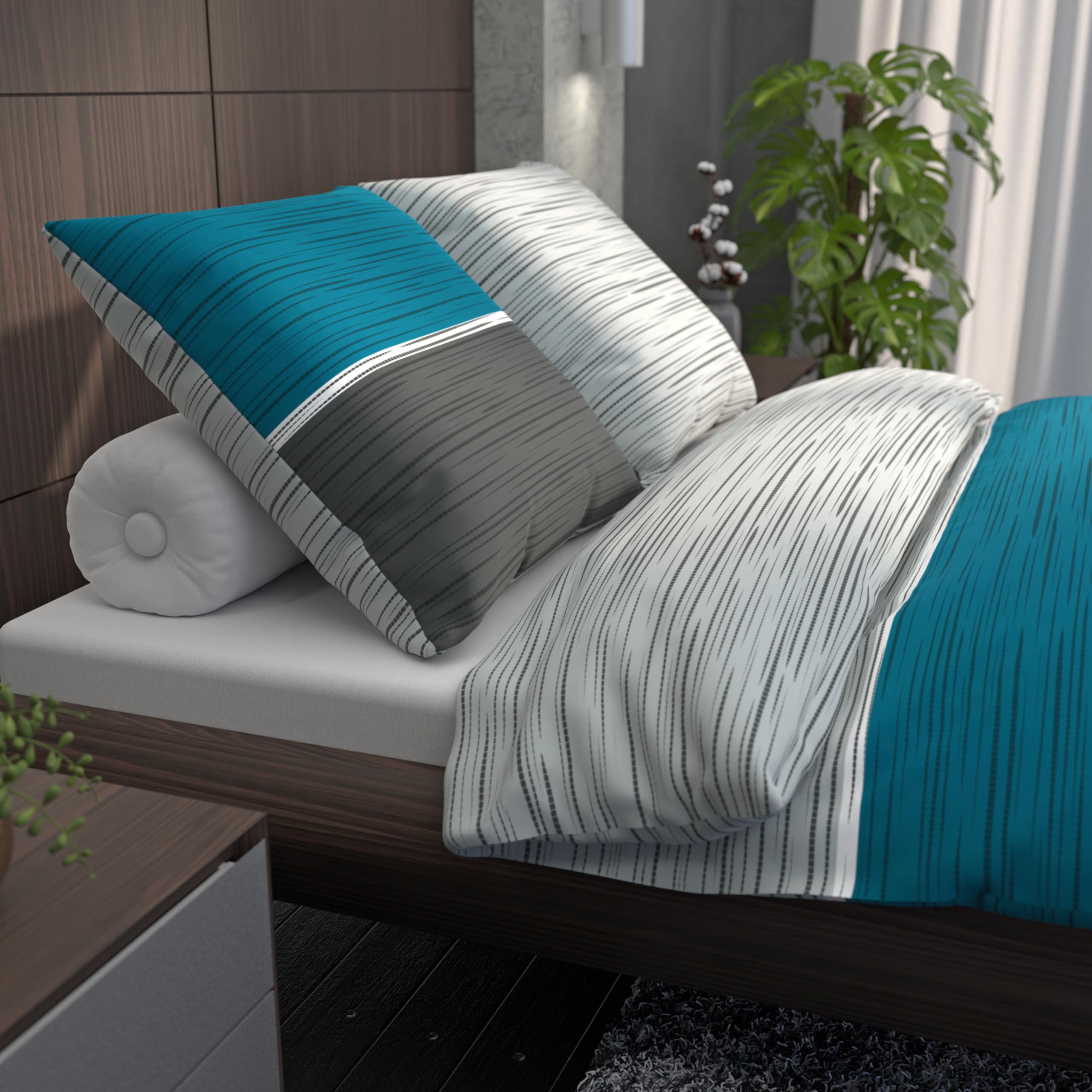 LARAWELL Biancheria da letto 135 x 200 cm, in cotone, per tutto l'anno, colore: blu e grigio a righe