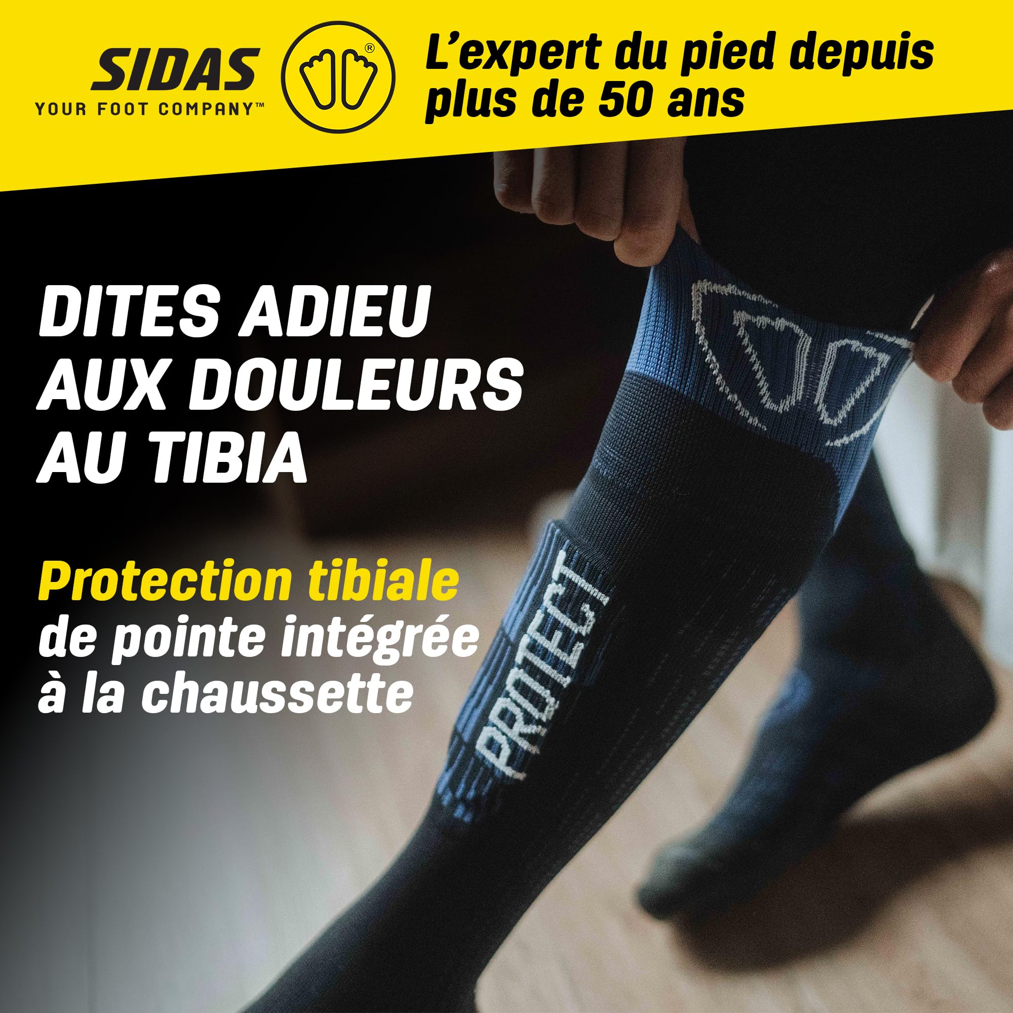 Sidas Chaussettes de ski unisexes en laine mérinos pour temps froid Protection tibia Volume moyen