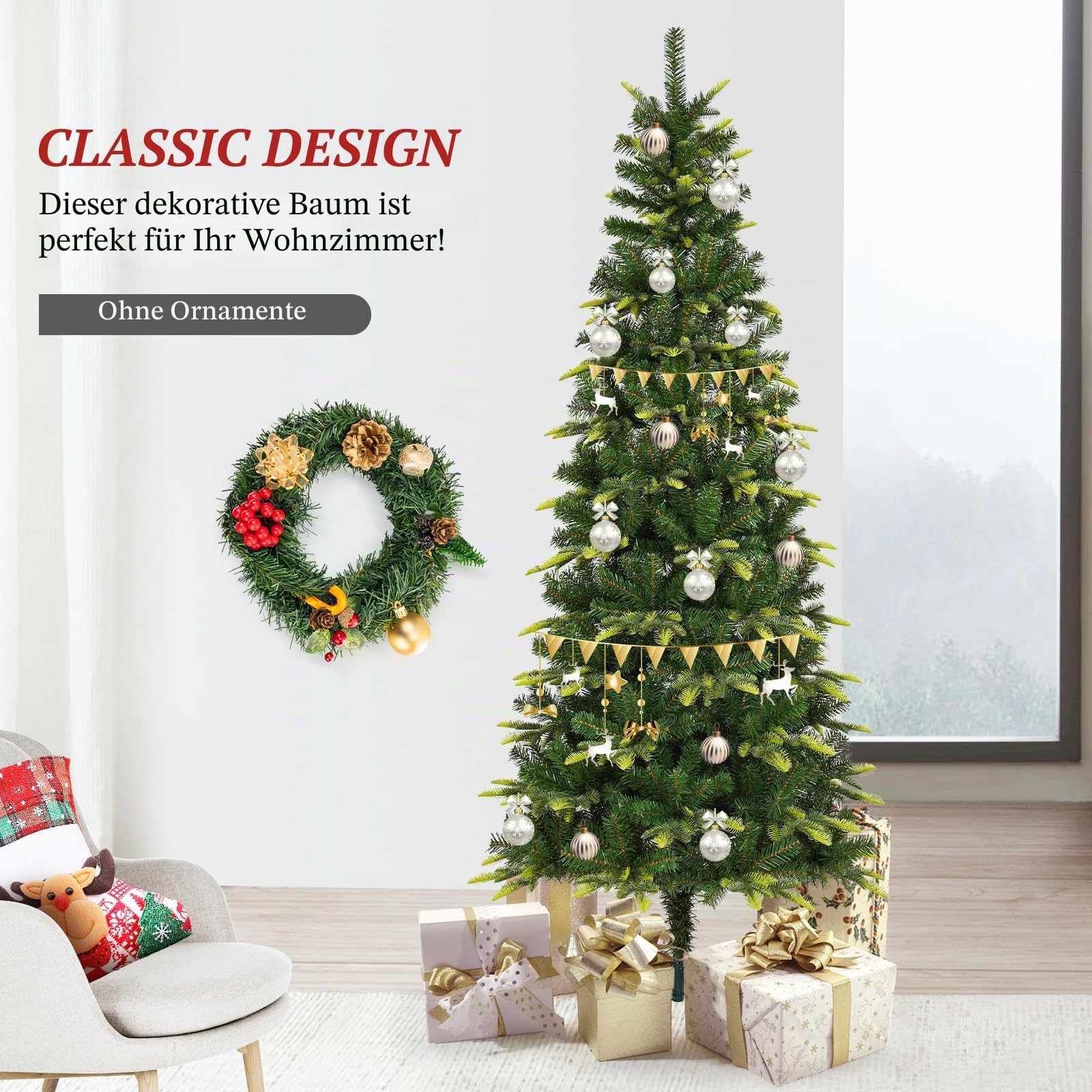 Uten Bleistift Weihnachtsbaum 150 cm, PE Luxus Innendekoration Künstlicher Tannenbaum, PE & PVC 350 Natürlich Aussehende Spitzen, Aufklappbare Zweigen, perfekt Wiederverwendbar