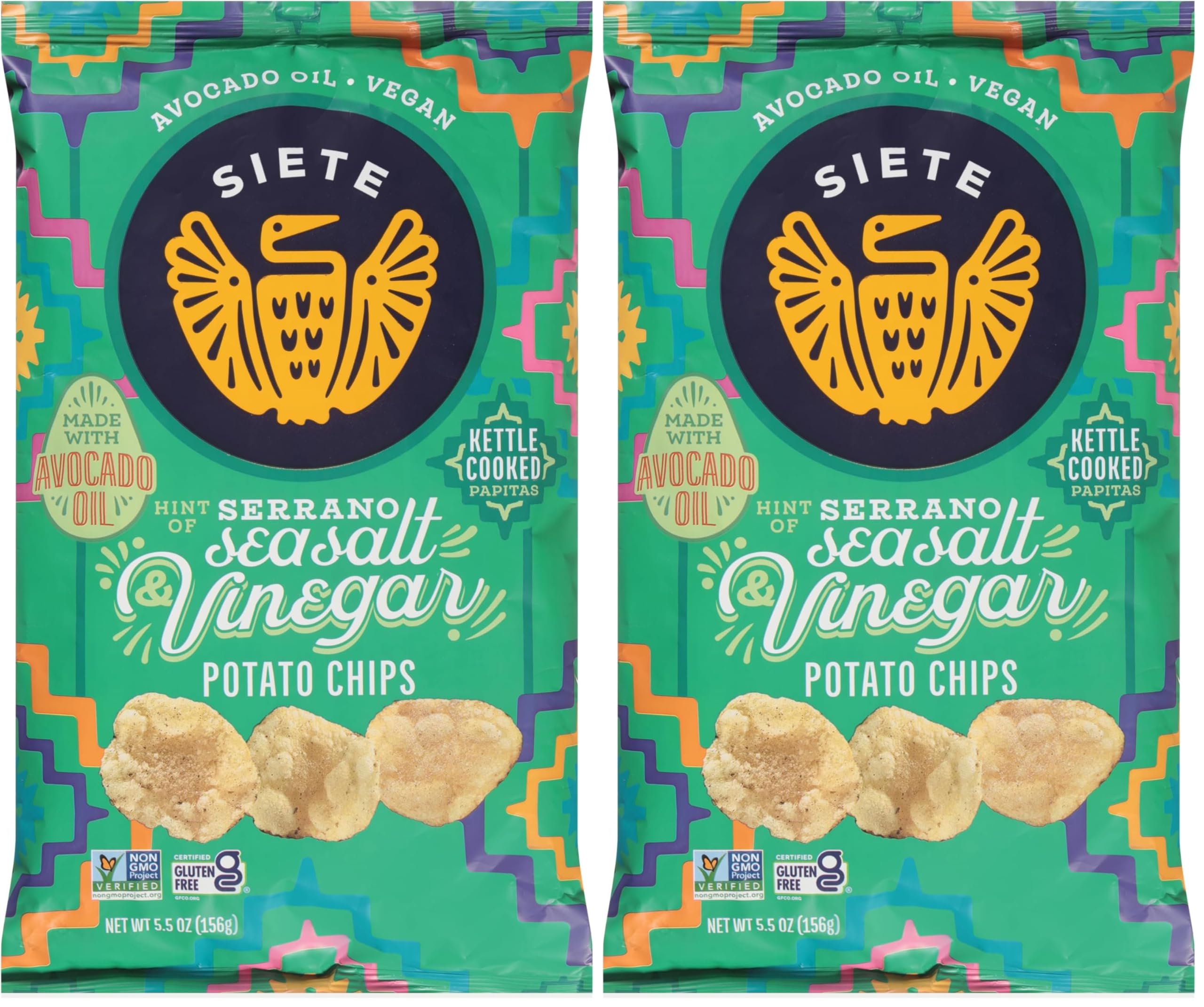 Family Foods Sea Salt & Vinegar with Serrano Potato Chips, 5.5 oz Bag (Pack of 2)