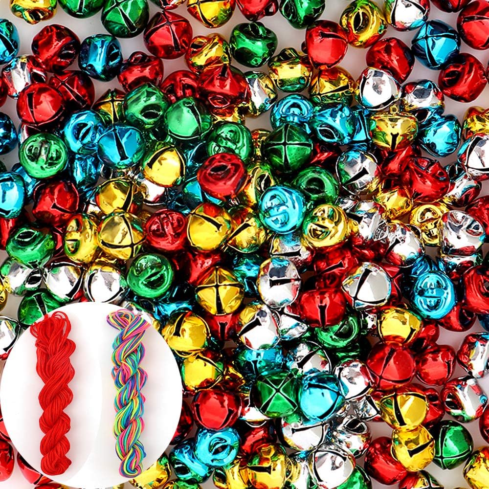 300Pack Jingle Bell Mini Jingle Bell Colored Craft Small Bell with Cord for DIY Making, Christmas & Party & Festival Decorations