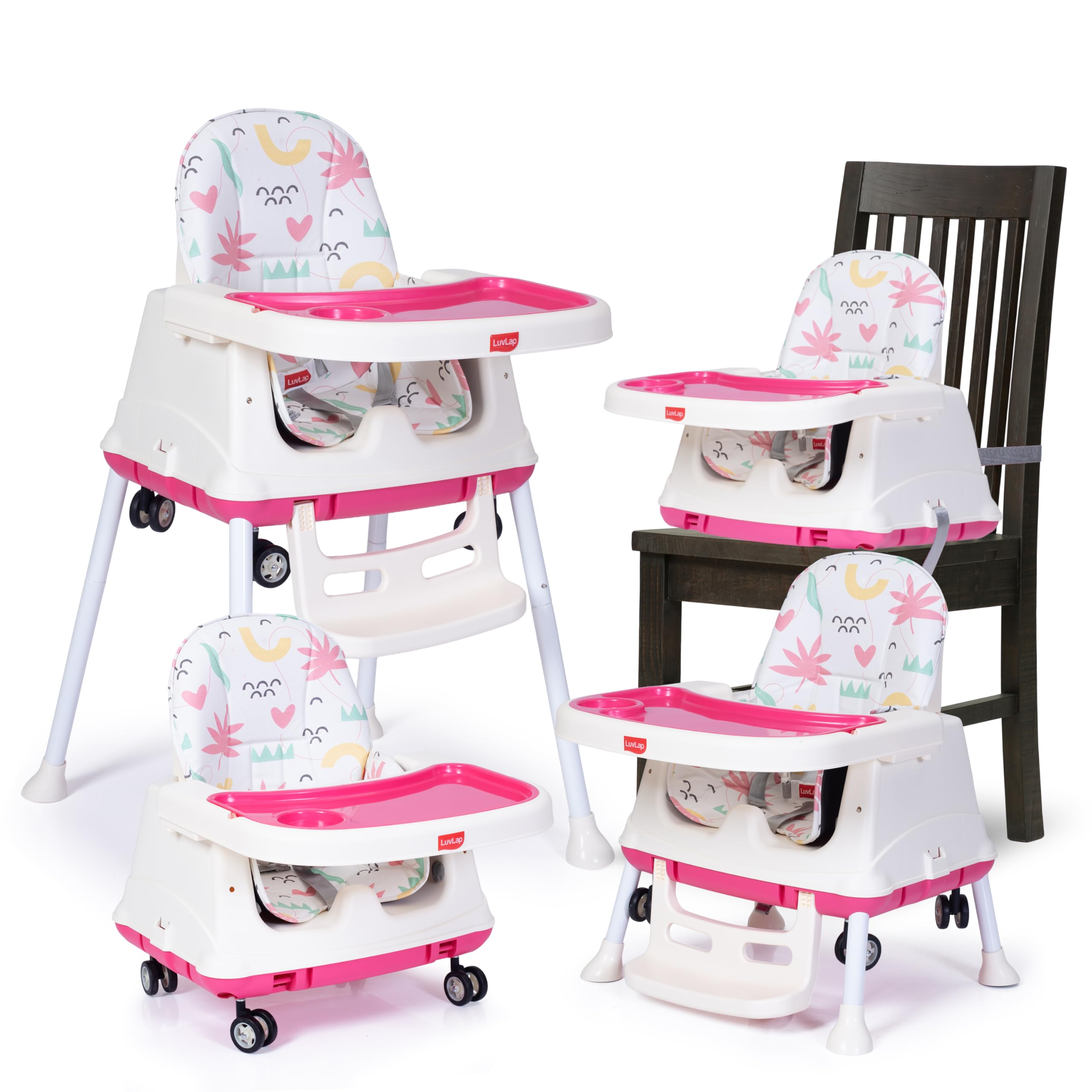 LuvLap High Chair for Baby/Kids, Toddler Feeding Booster Seat with Wheels, 3 Height adjustments, with Cushion, 6 Month to 3 Years, Portable (White)-image-30