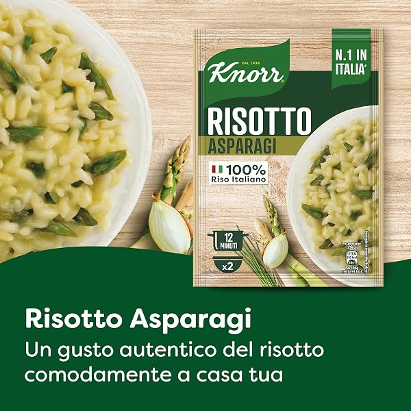 Knorr Risotto con Asparagi, Risotto Pronto con Ingredienti Naturali, 100% Riso Italiano e Chicci al Dente, Preparazione in Pentola o al Microonde, 175g, 2 Porzioni - 4