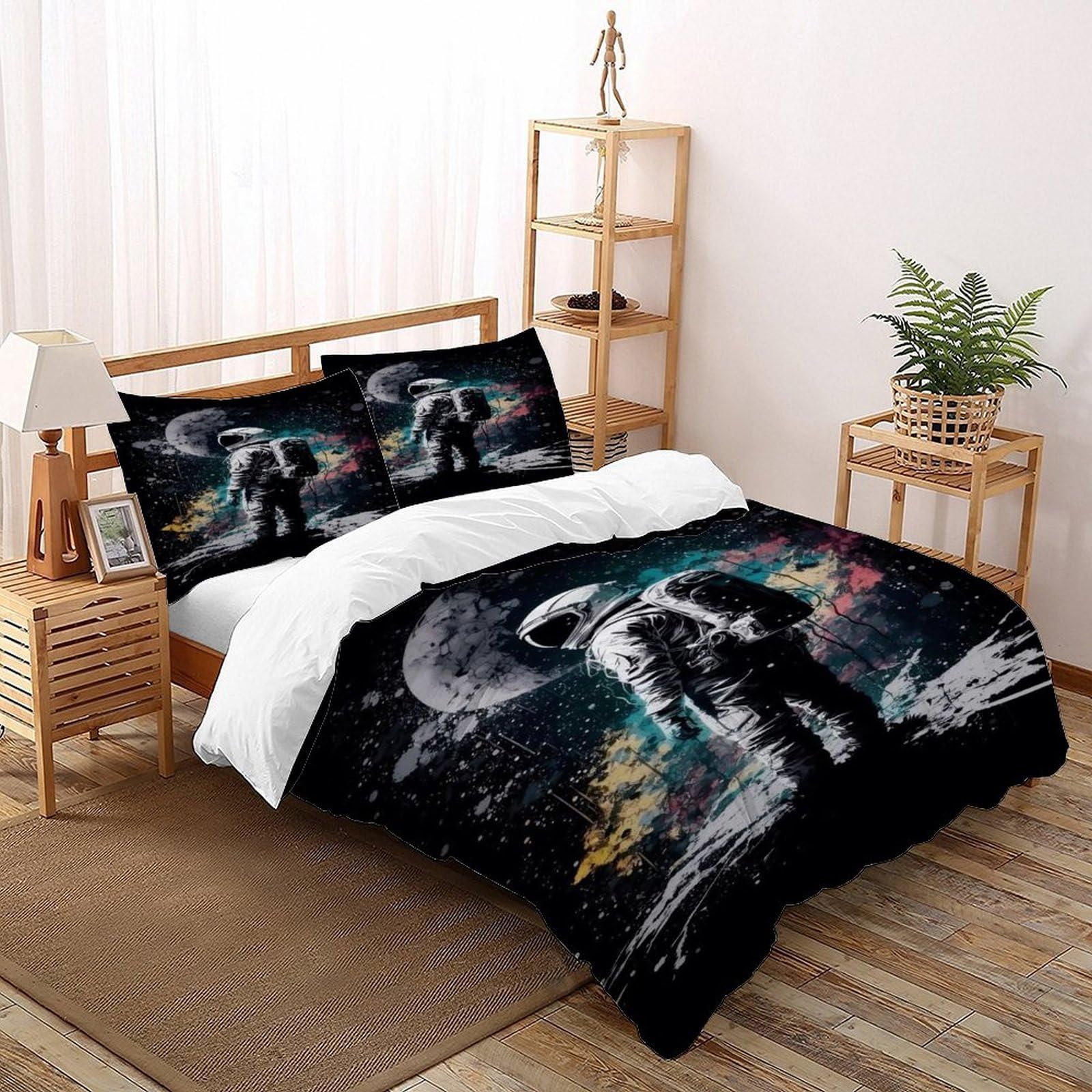 Housse de couette 260x220 anti transpiration parure lit astronaute lune