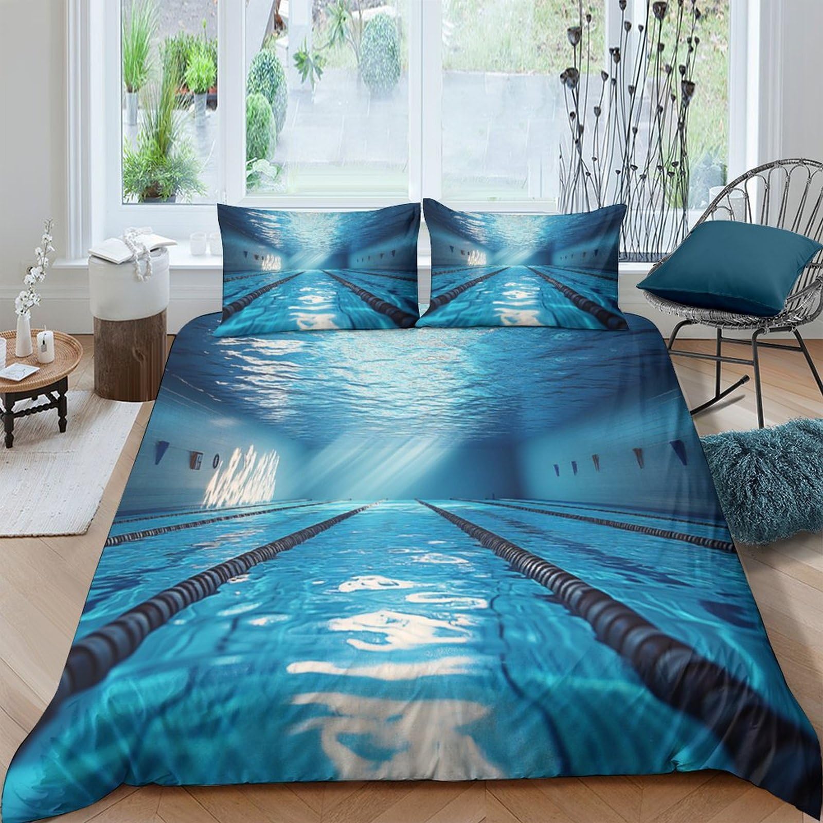 Ctjqhvkz Style-6 3D Printed Swimming Pool Fitted Sheet Microfiber Soft Breathable Underwater Lane Bed Cover For Bedroom Dorm Decor Single（135X200cm）
