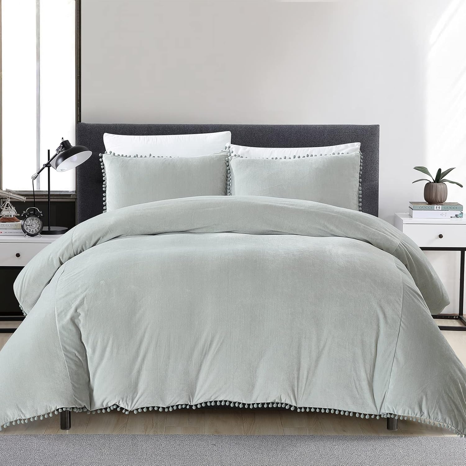 Style Quarters Duvet Cover, Velvet Twin Duvet Cover, Gray